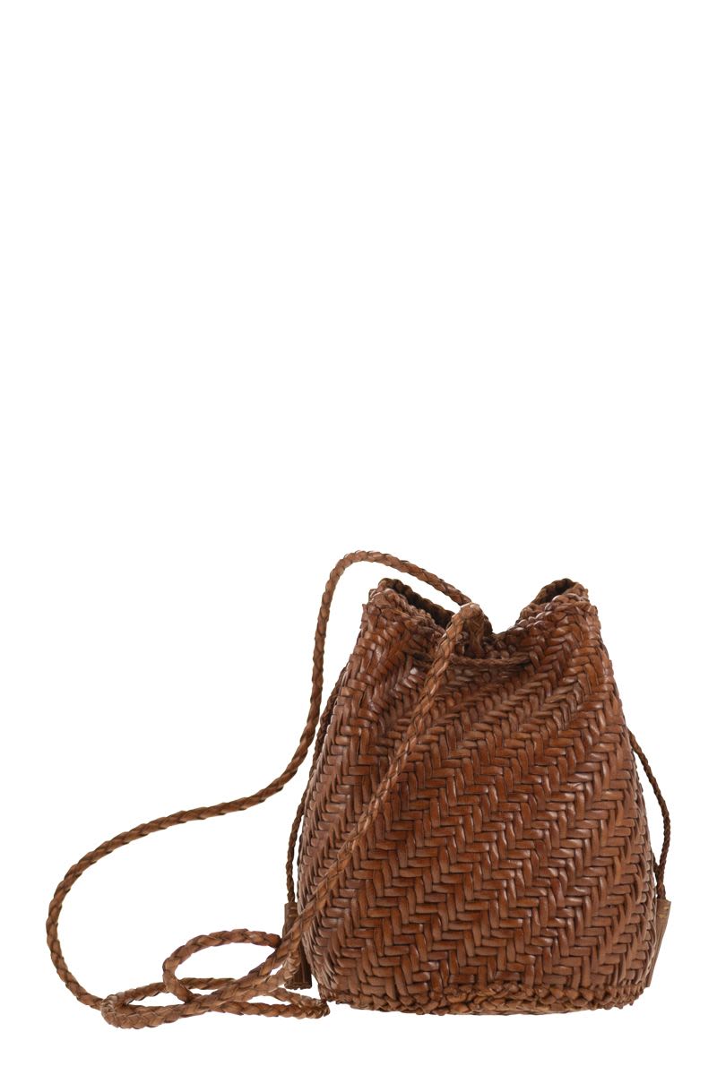 POMPOM DOUBLE JUMP - BUCKET BAG WITH WOVEN LEATHER Dragon