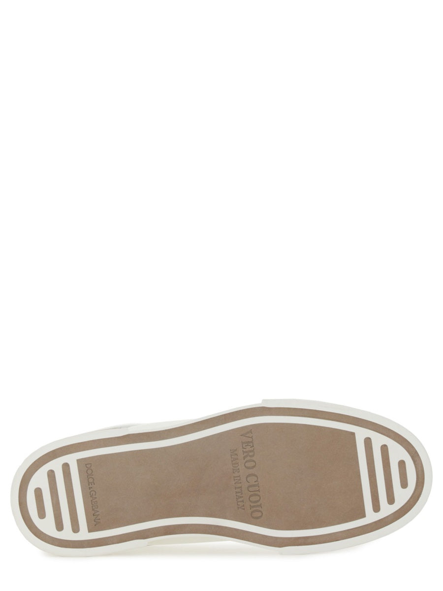 WHITE LEATHER FLAT SHOES Dolce & Gabbana