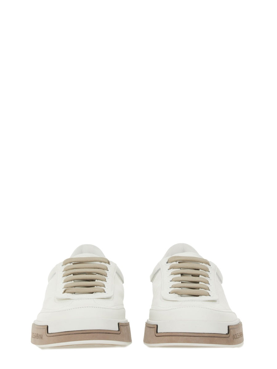 WHITE LEATHER FLAT SHOES Dolce & Gabbana