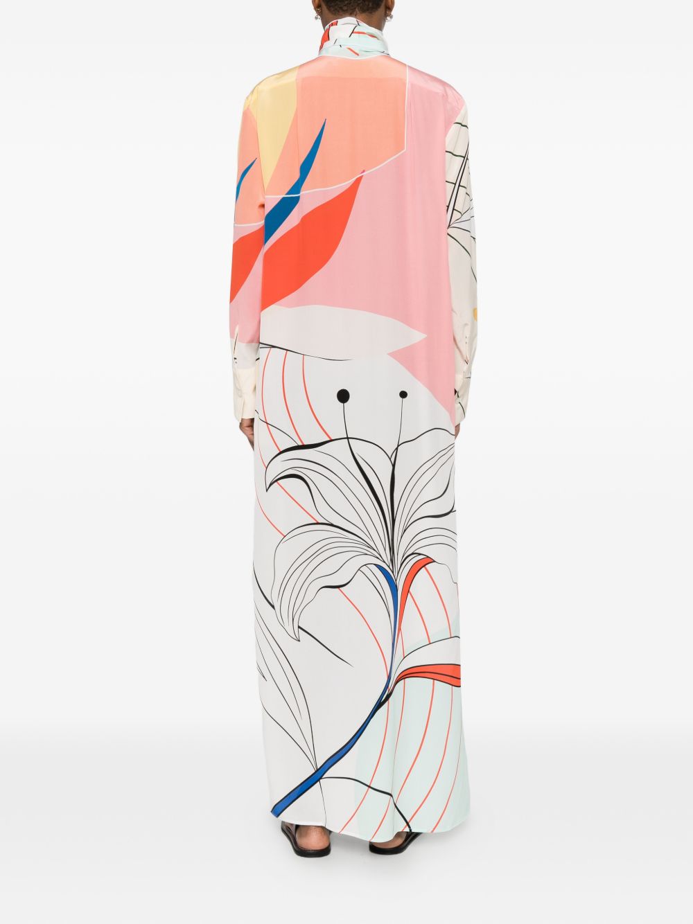 Multicolor printed silk maxi dress by F.R.S FOR RESTLESS SLEEPERS, print detail view