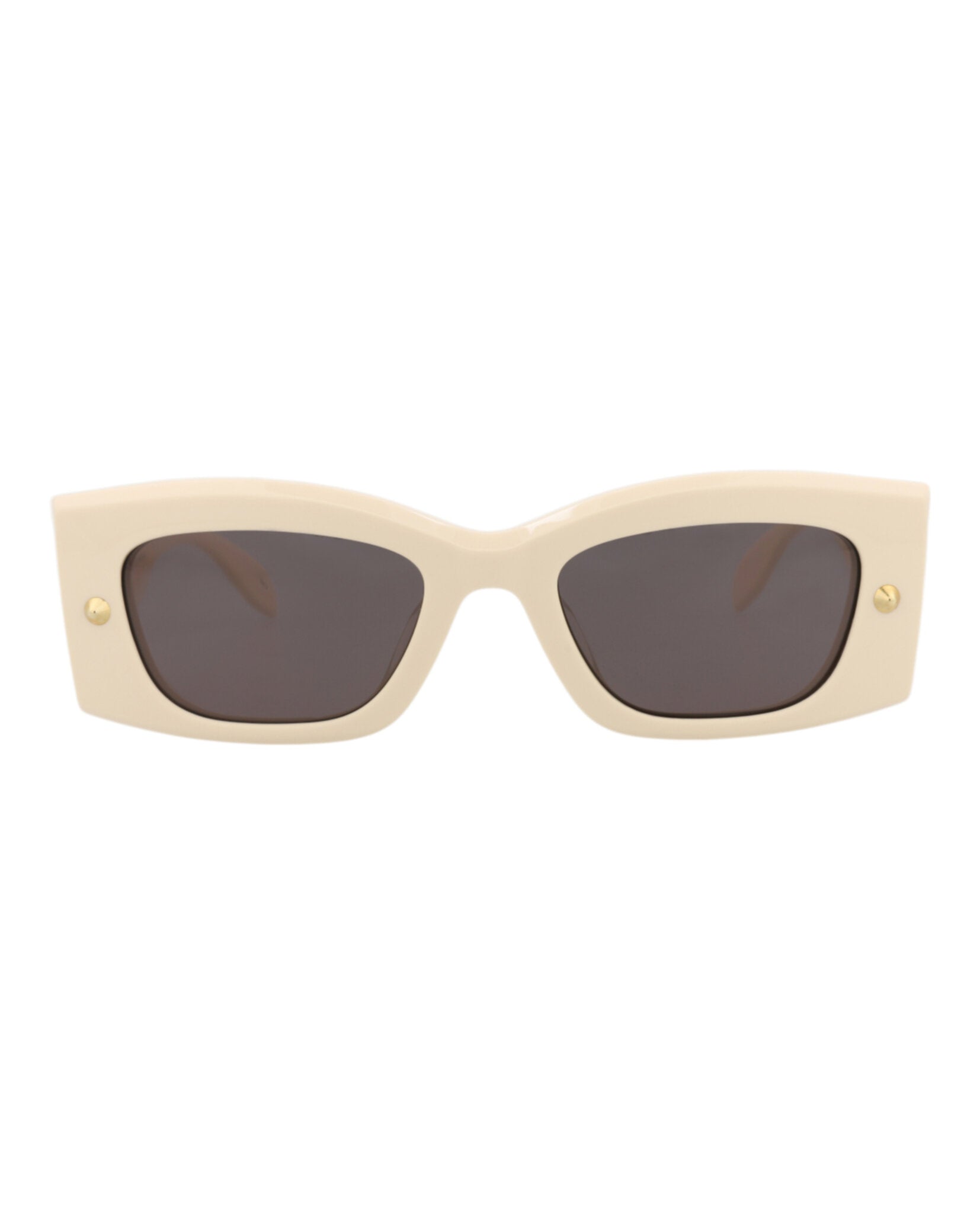Cream square-frame sunglasses with studded accents by Alexander McQueen, front view