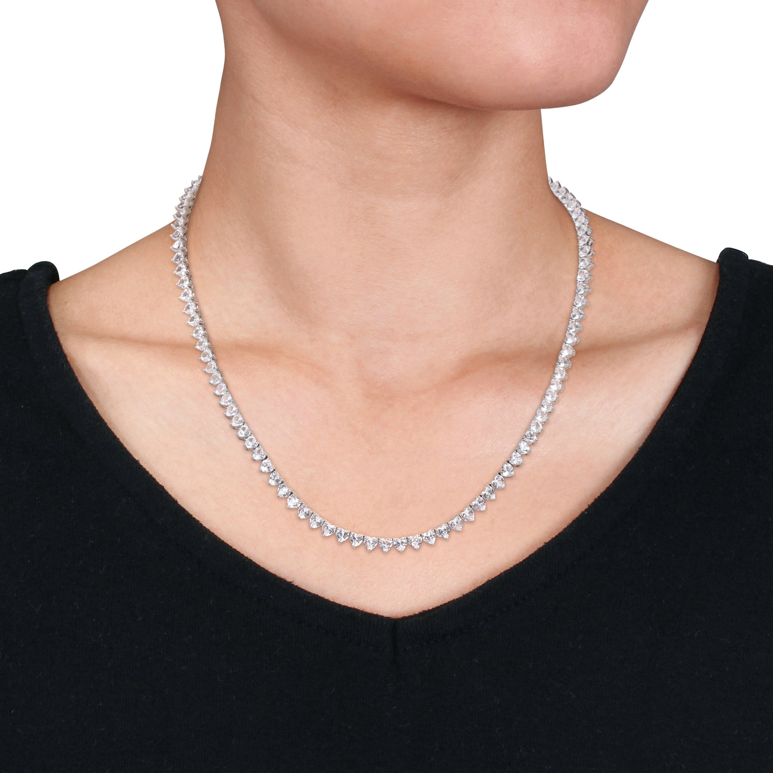 Lord & Taylor white sapphire tennis necklace detail showing high polish finish