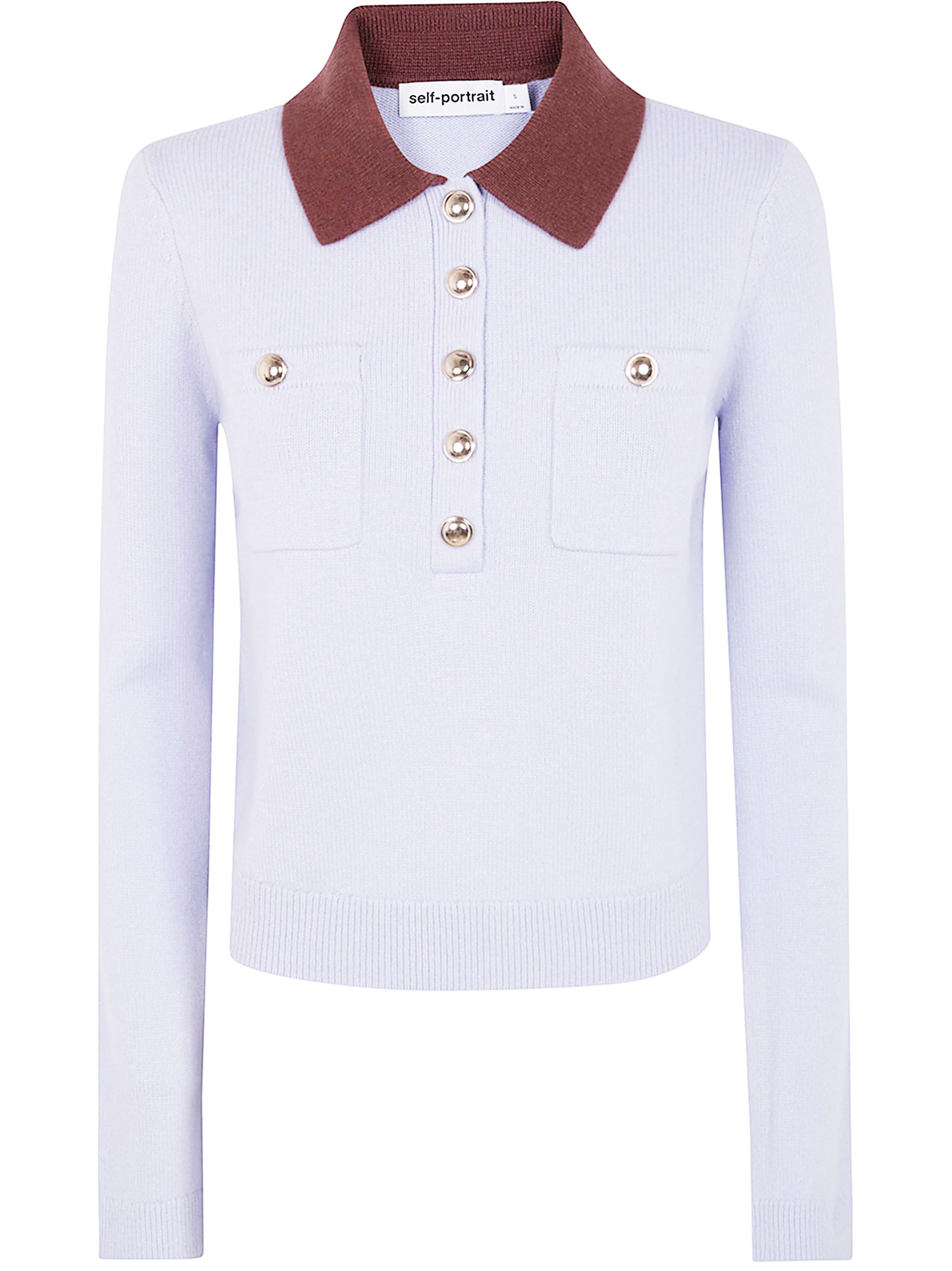 CONTRAST COLLAR KNIT TOP Self-Portrait BLUE XS