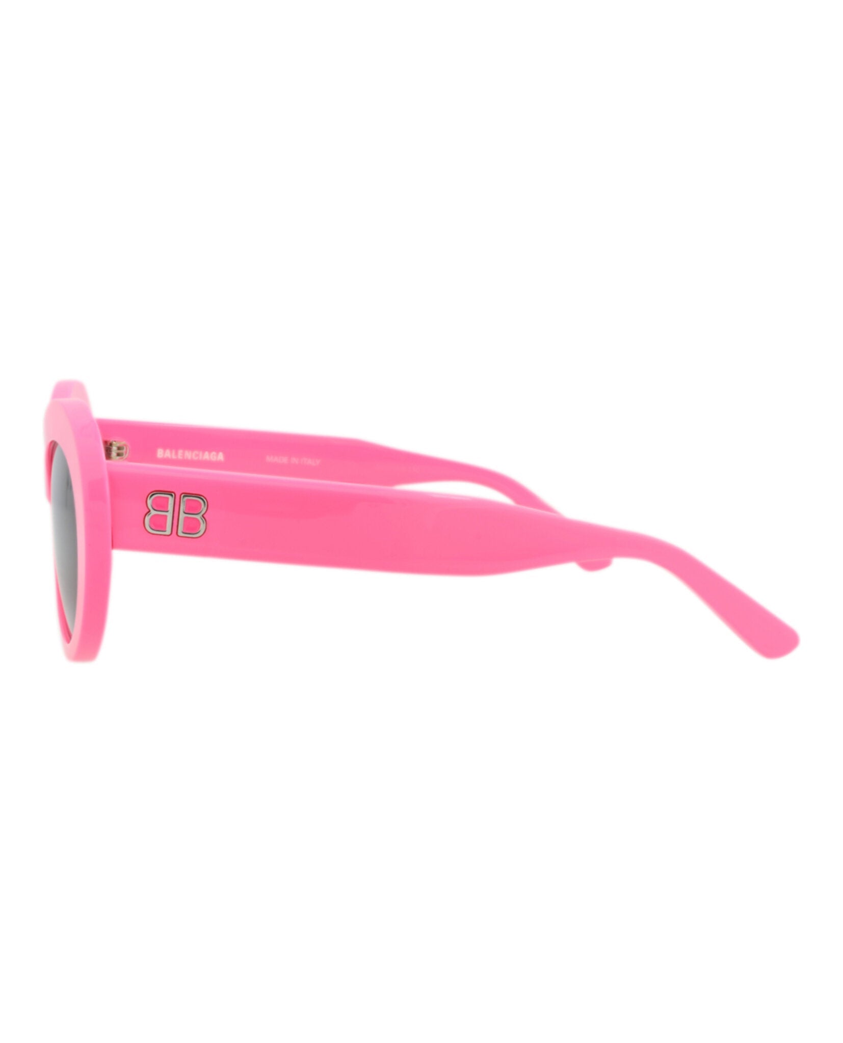 Balenciaga recycled acetate sunglasses, side profile showing temple detail