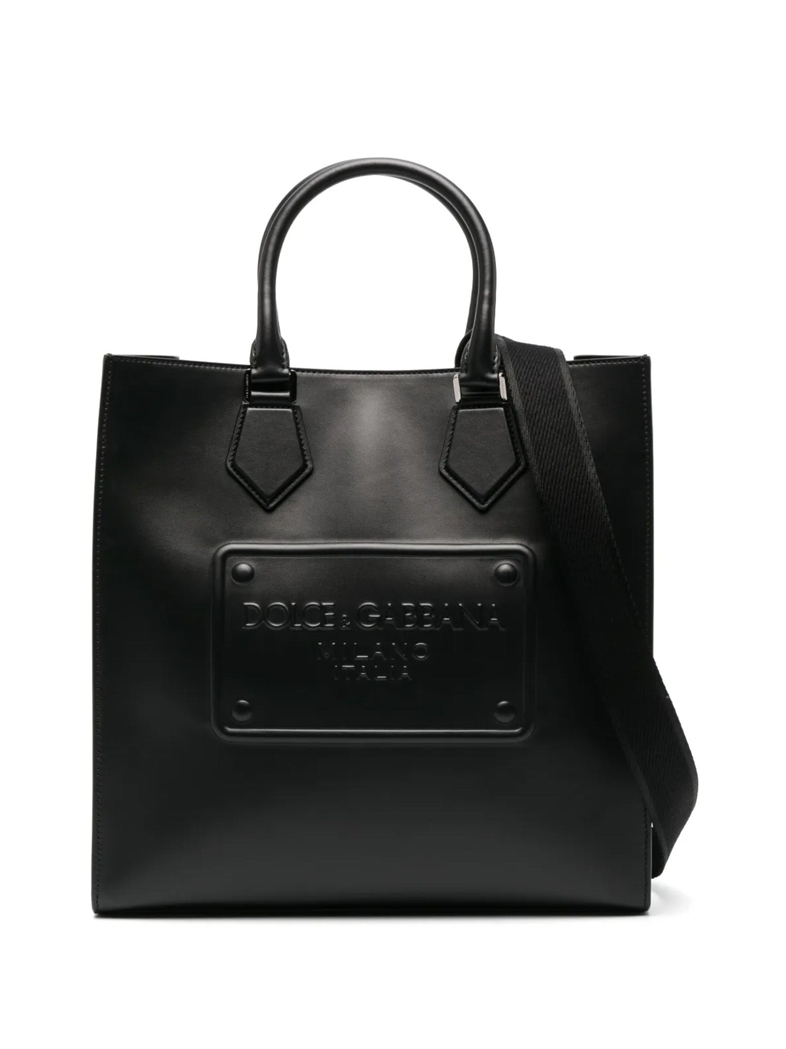 LEATHER SHOPPING BAG WITH LOGO AND SHOULDER STRAP. Dolce & Gabbana BLACK UNI