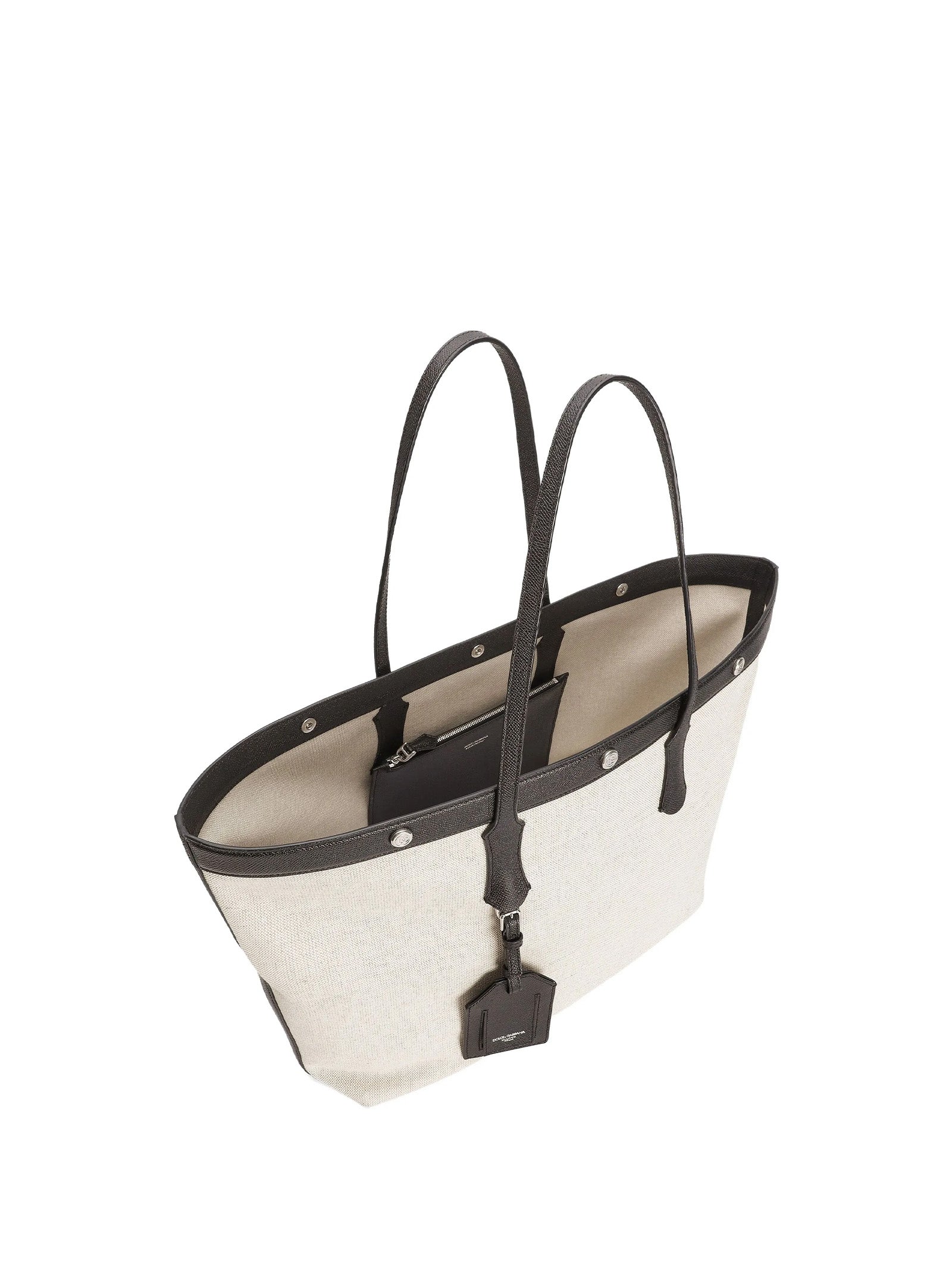 ATHENS SHOPPING BAG IN SALT AND PEPPER FABRIC AND CALFSKIN Dolce & Gabbana
