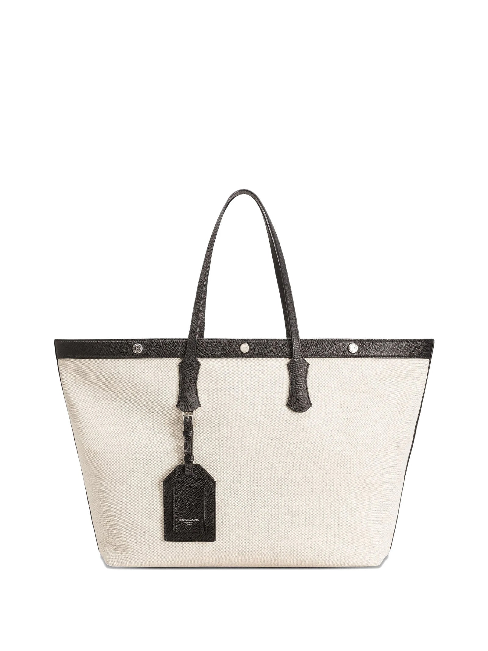 ATHENS SHOPPING BAG IN SALT AND PEPPER FABRIC AND CALFSKIN Dolce & Gabbana AVORIO NERO UNI