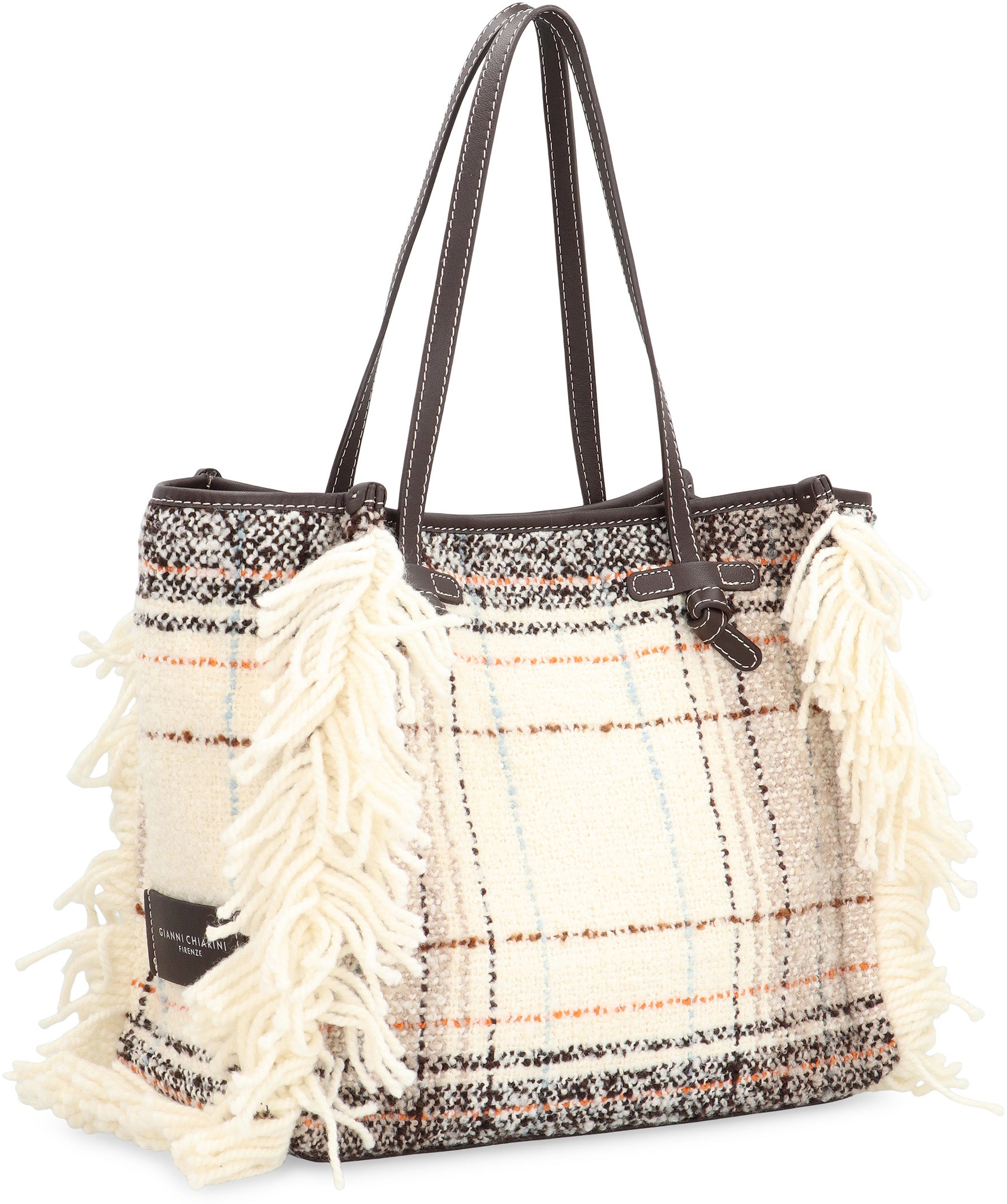 GIANNI CHIARINI MARCELLA SHOPPER BAG IN PLAID-EFFECT FABRIC, MIXED COLORS, MAGNETIC CLOSURE GIANNI CHIARINI