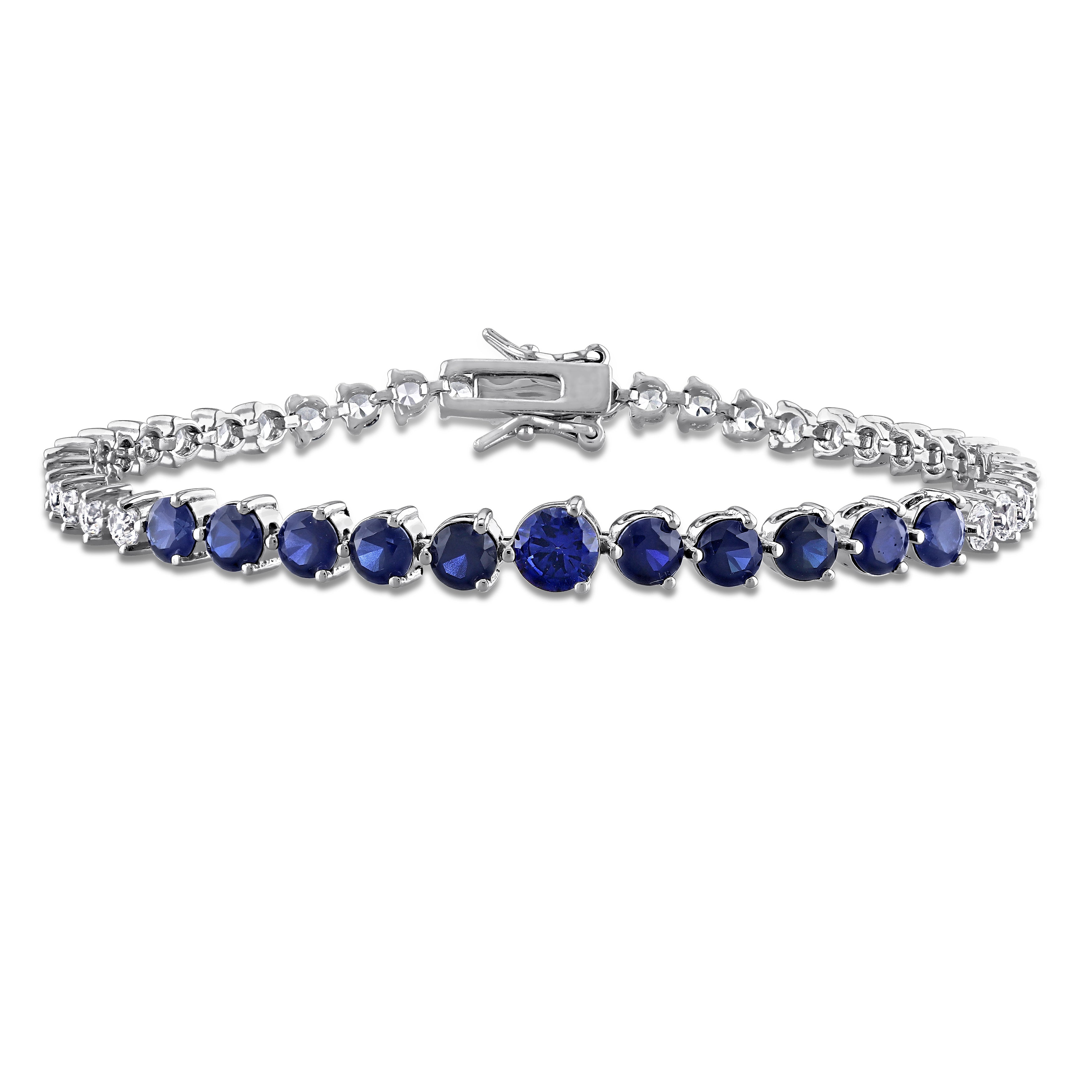 Blue created sapphire tennis bracelet in sterling silver, front view by Lord & Taylor