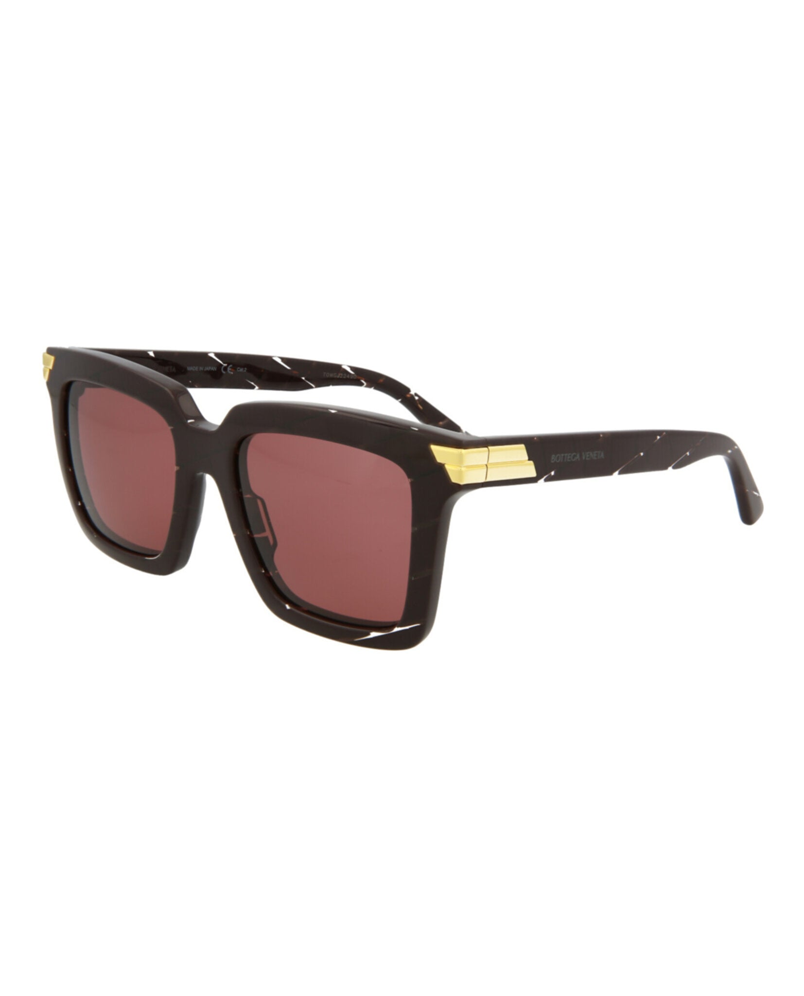 Black Bottega Veneta rectangle sunglasses, side profile view