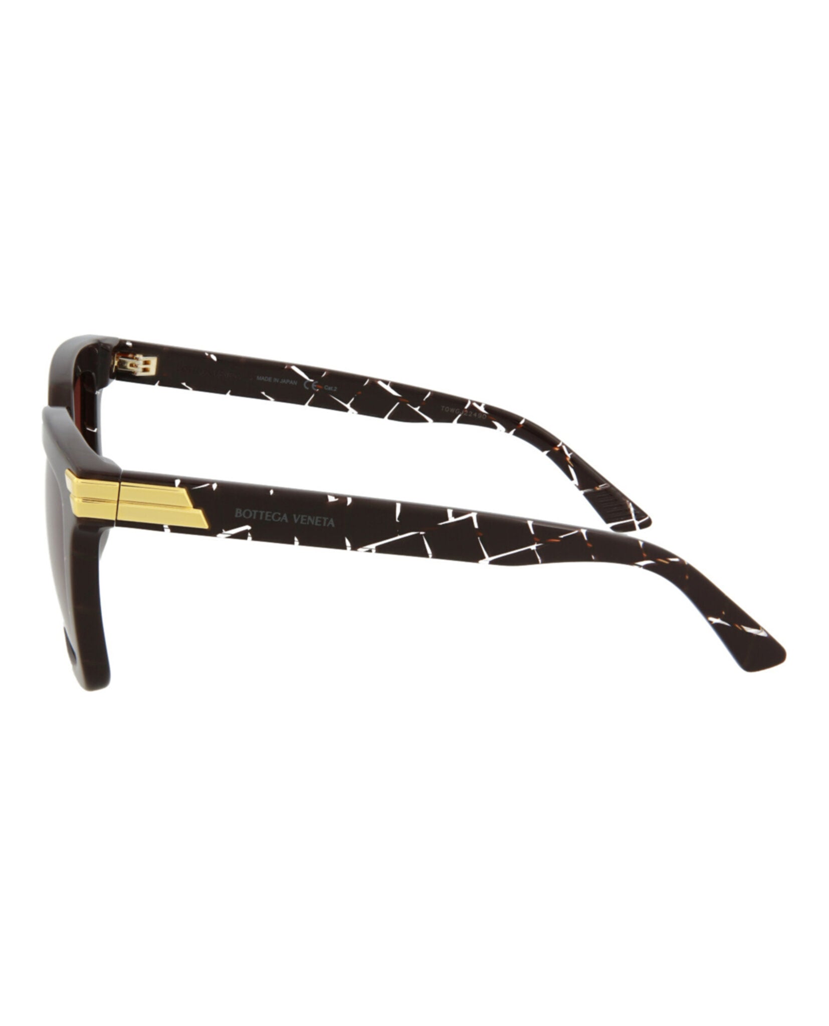 Bottega Veneta acetate sunglasses showing saddle nose bridge detail
