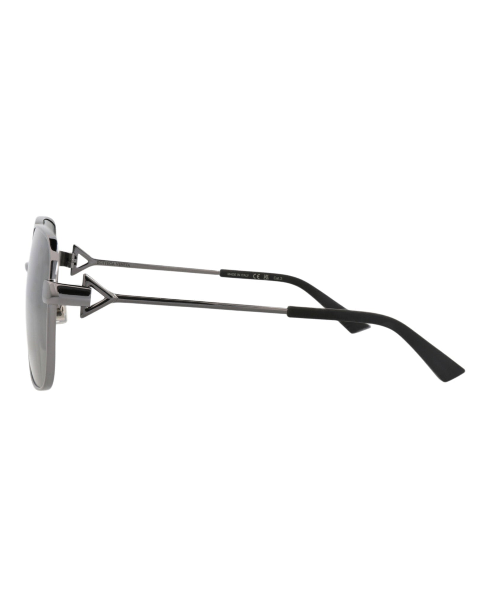 Multicolor square metal sunglasses by Bottega Veneta, temple detail view