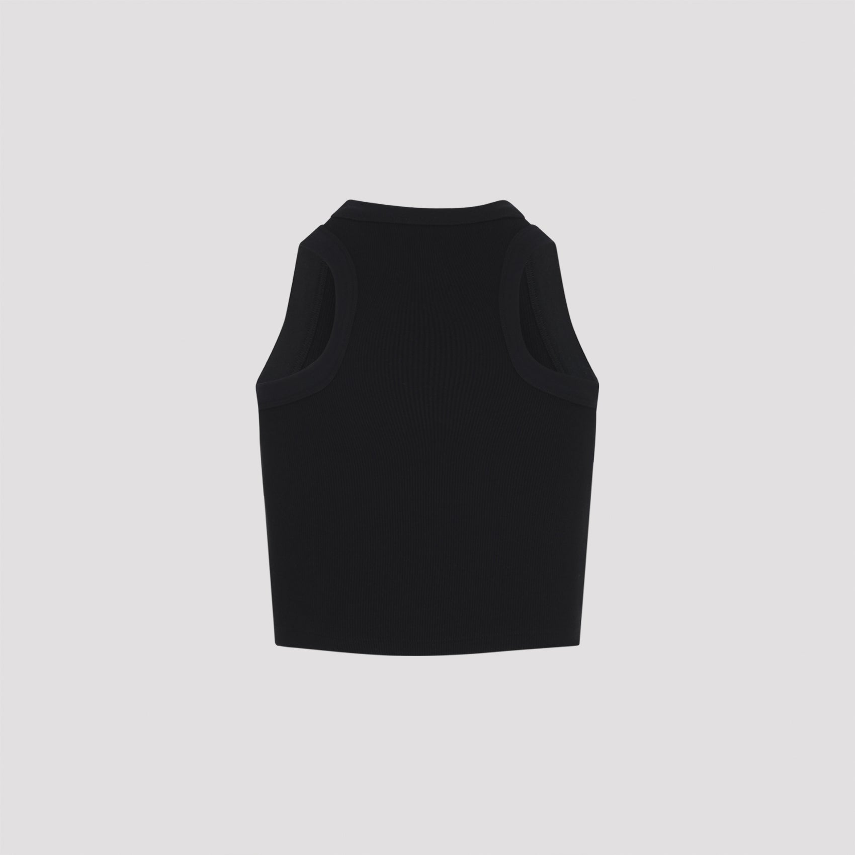 Black Givenchy logo crop top, side view showing fitted silhouette