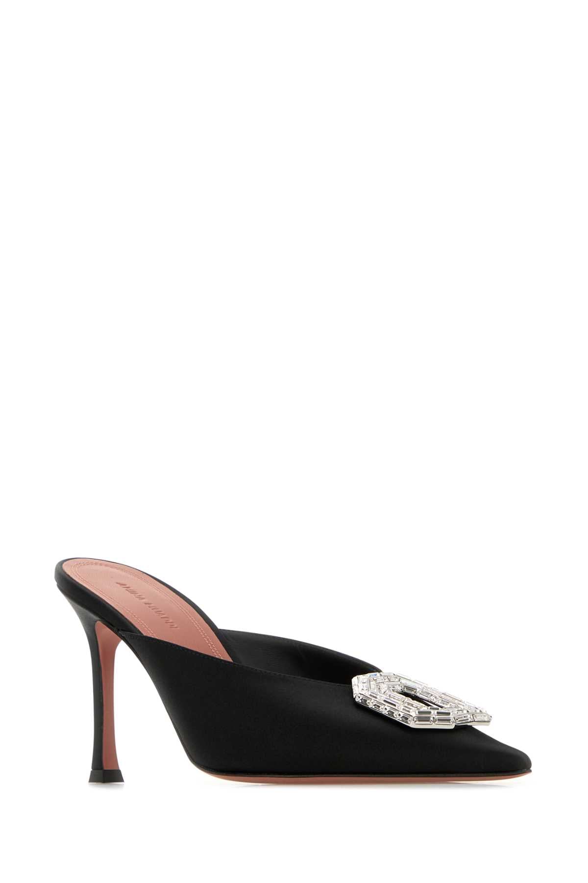 CAMELIA MULE 90 SATIN BLACK WHITE B Amina Muaddi