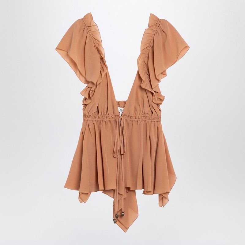 RUFFLED SILK TOP Chloé Pink 36