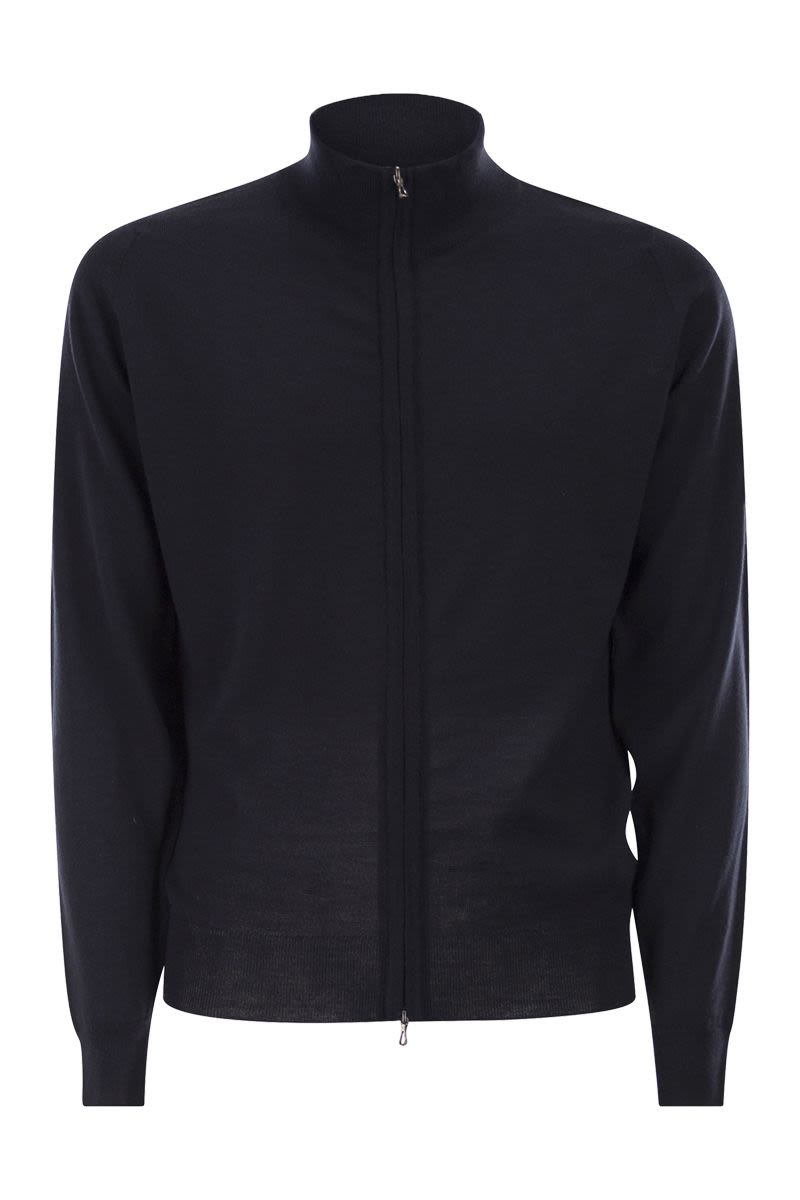 Men's Maggiore Double Face Ultrafine Merino Wool Cardigan Sweater in Navy