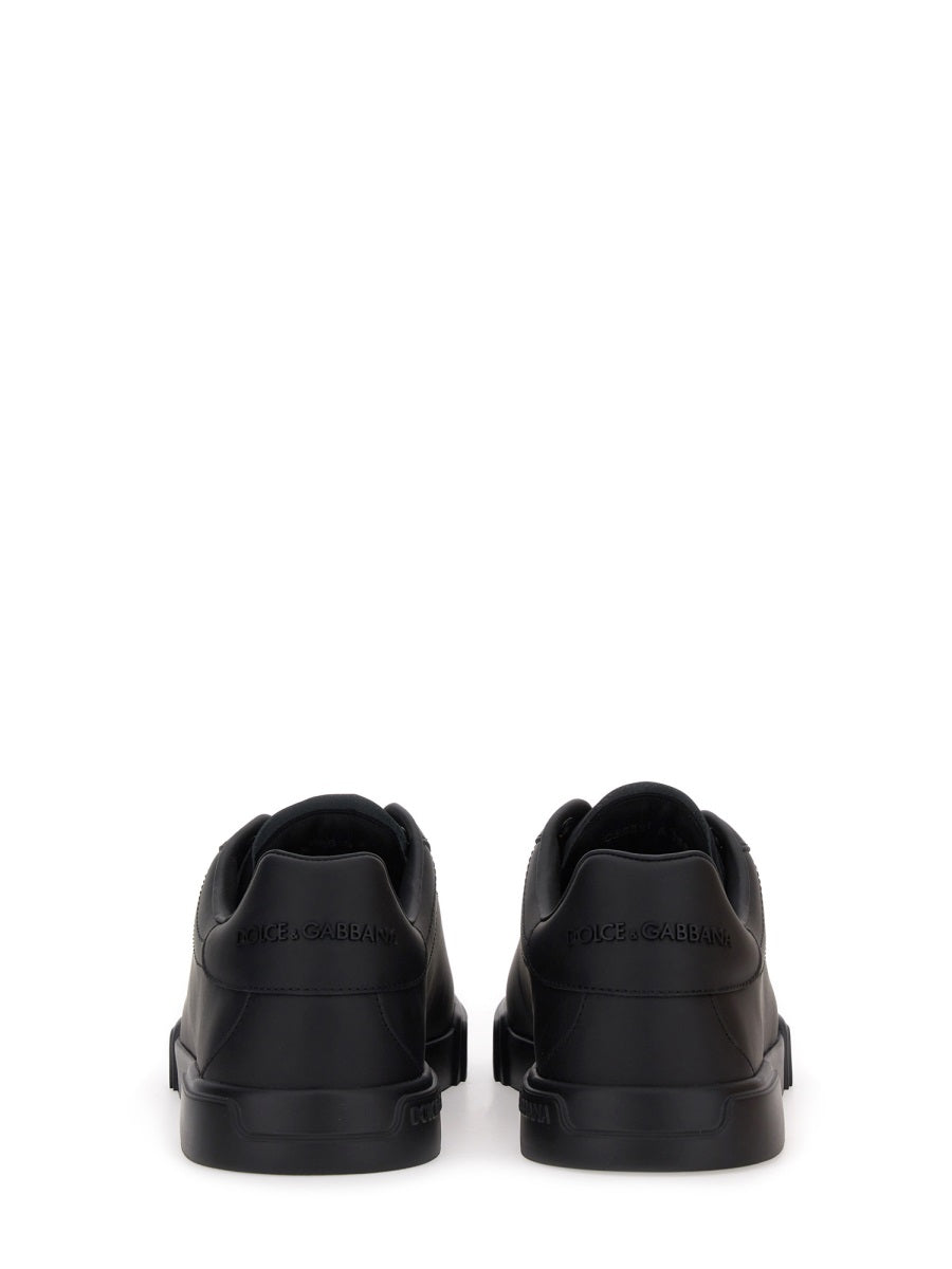 BLACK LEATHER FLAT SHOES Dolce & Gabbana