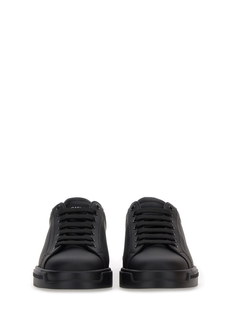 BLACK LEATHER FLAT SHOES Dolce & Gabbana