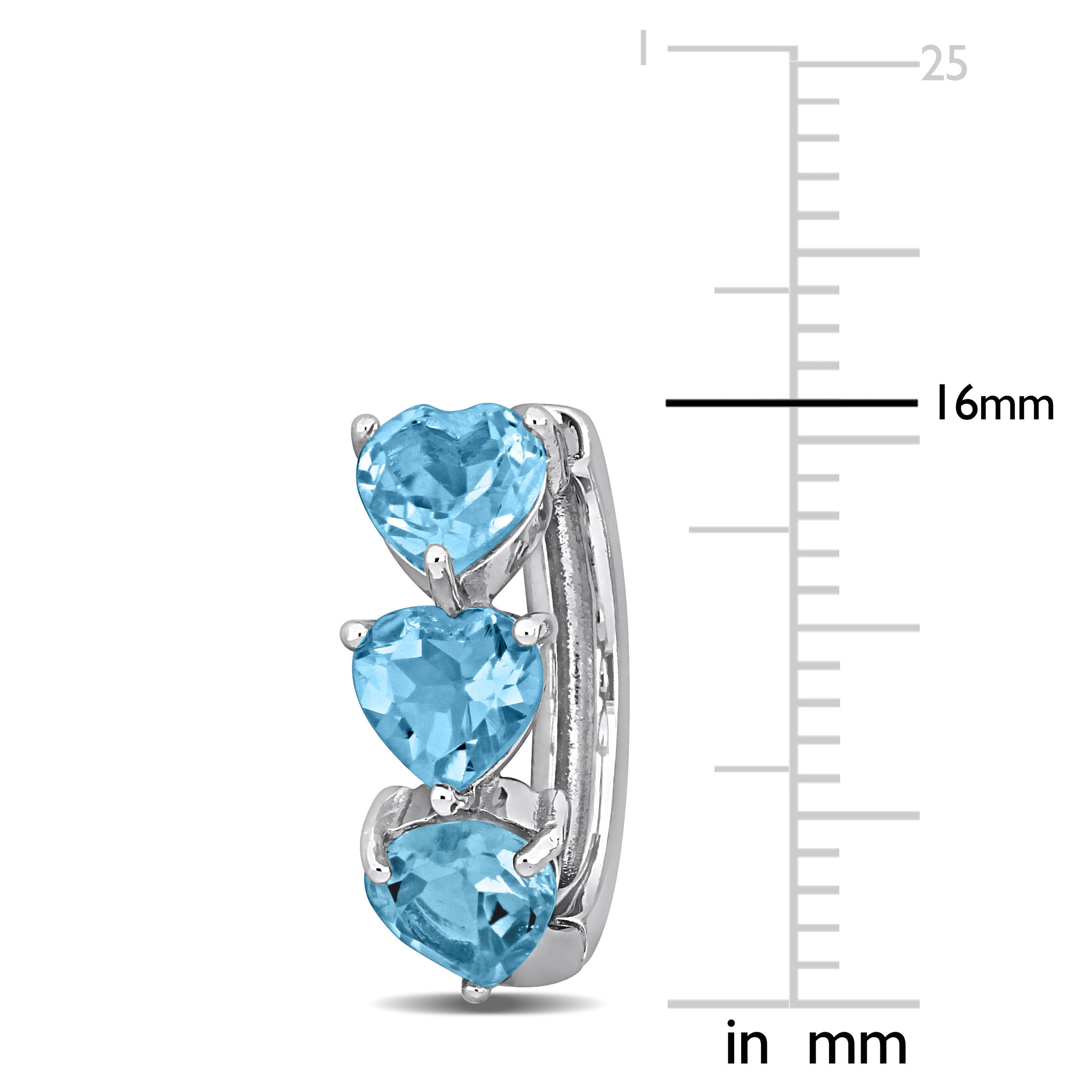 Blue topaz heart gemstone huggie earrings, close-up detail of hinged back by Lord & Taylor