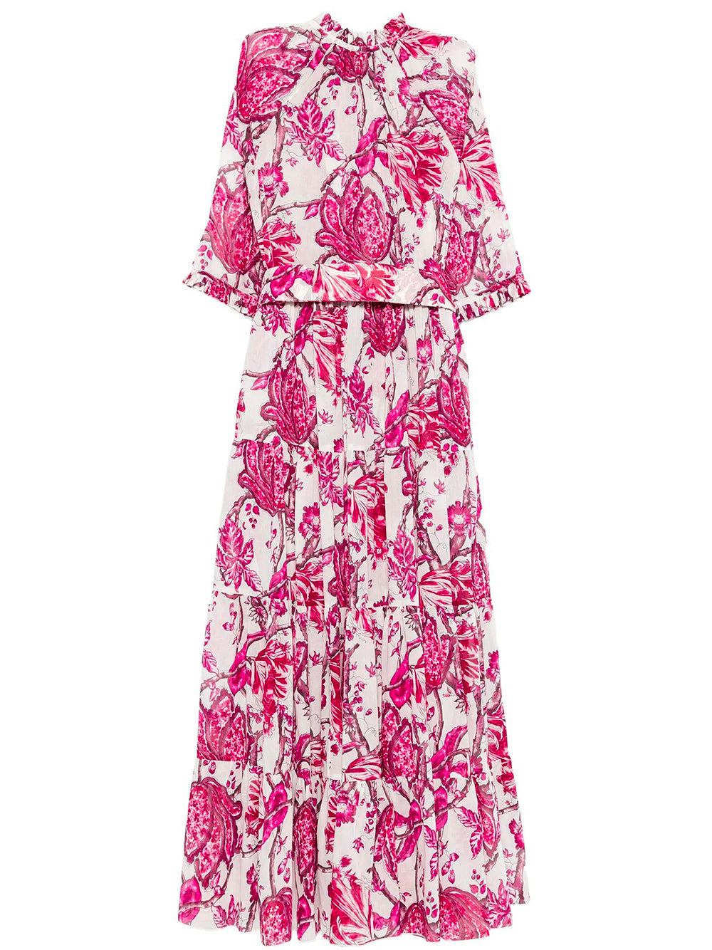 Floral tiered maxi dress with three-quarter sleeves, alternate view