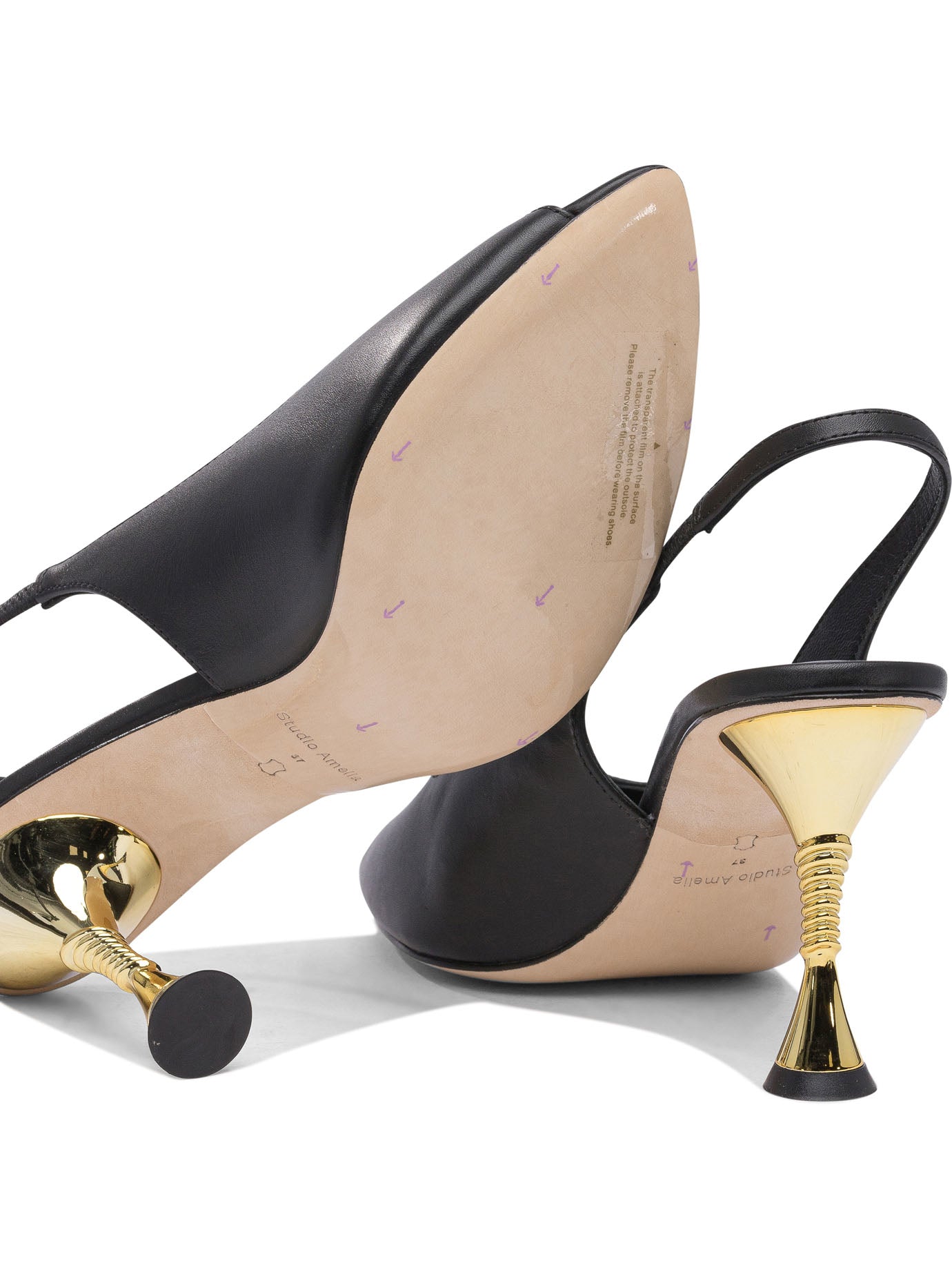BLACK LEATHER HEELED SHOES STUDIO AMELIA