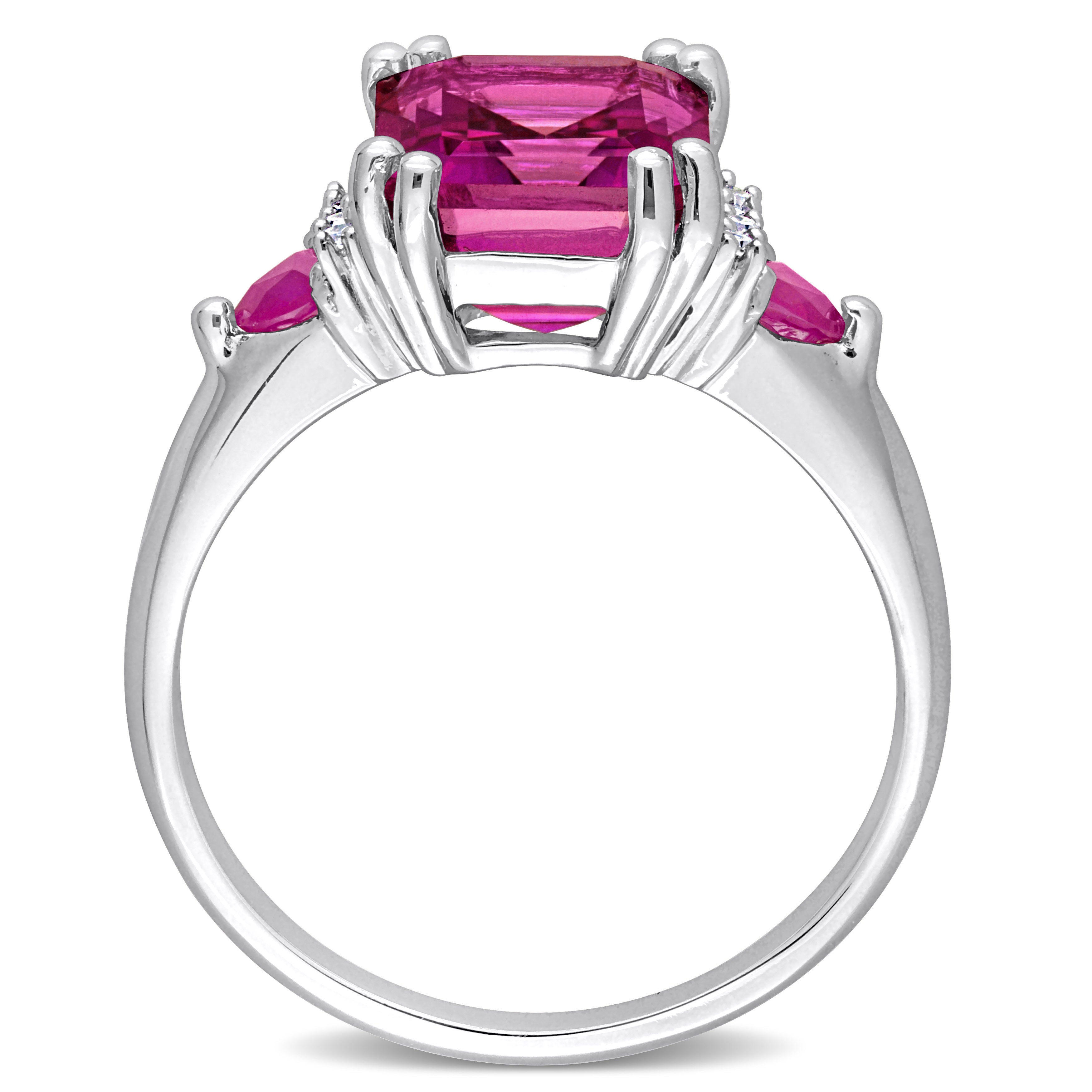 Pink topaz and ruby ring by Lord & Taylor, angled detail view