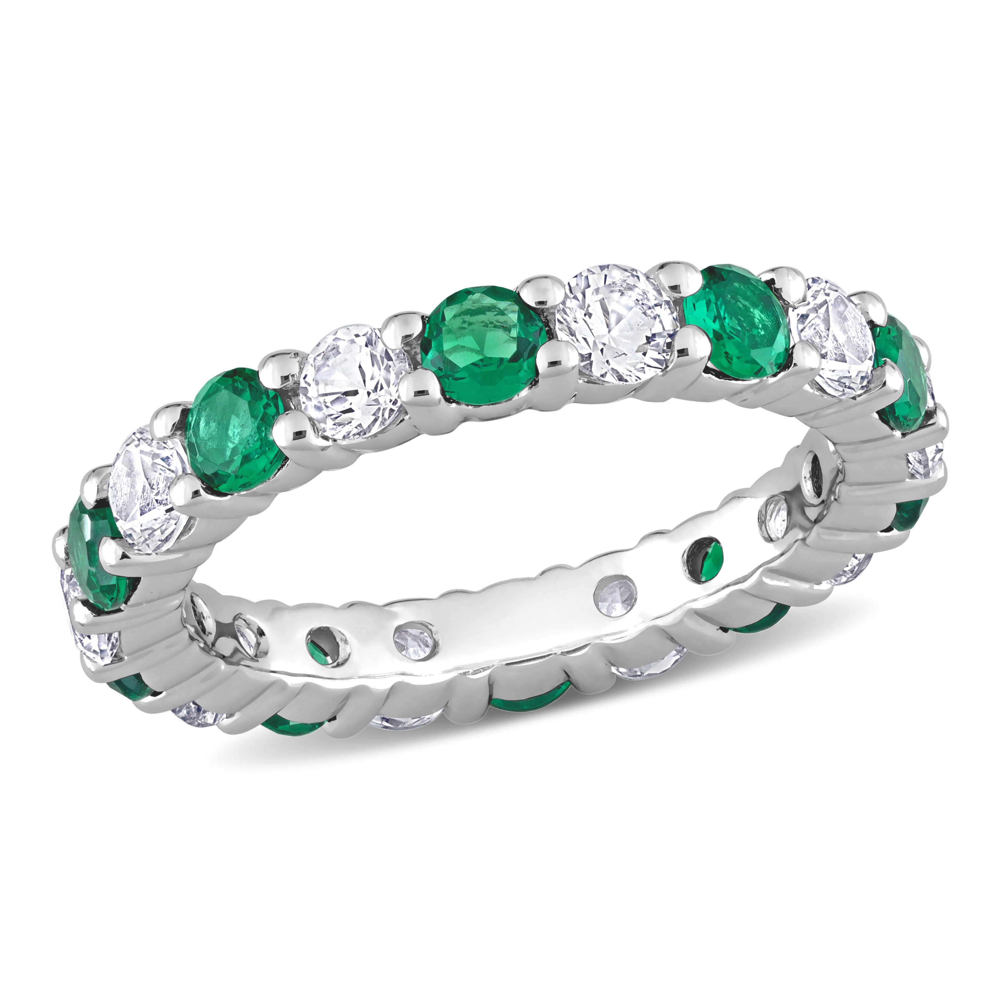 Emerald sterling silver eternity band, top view by Lord & Taylor