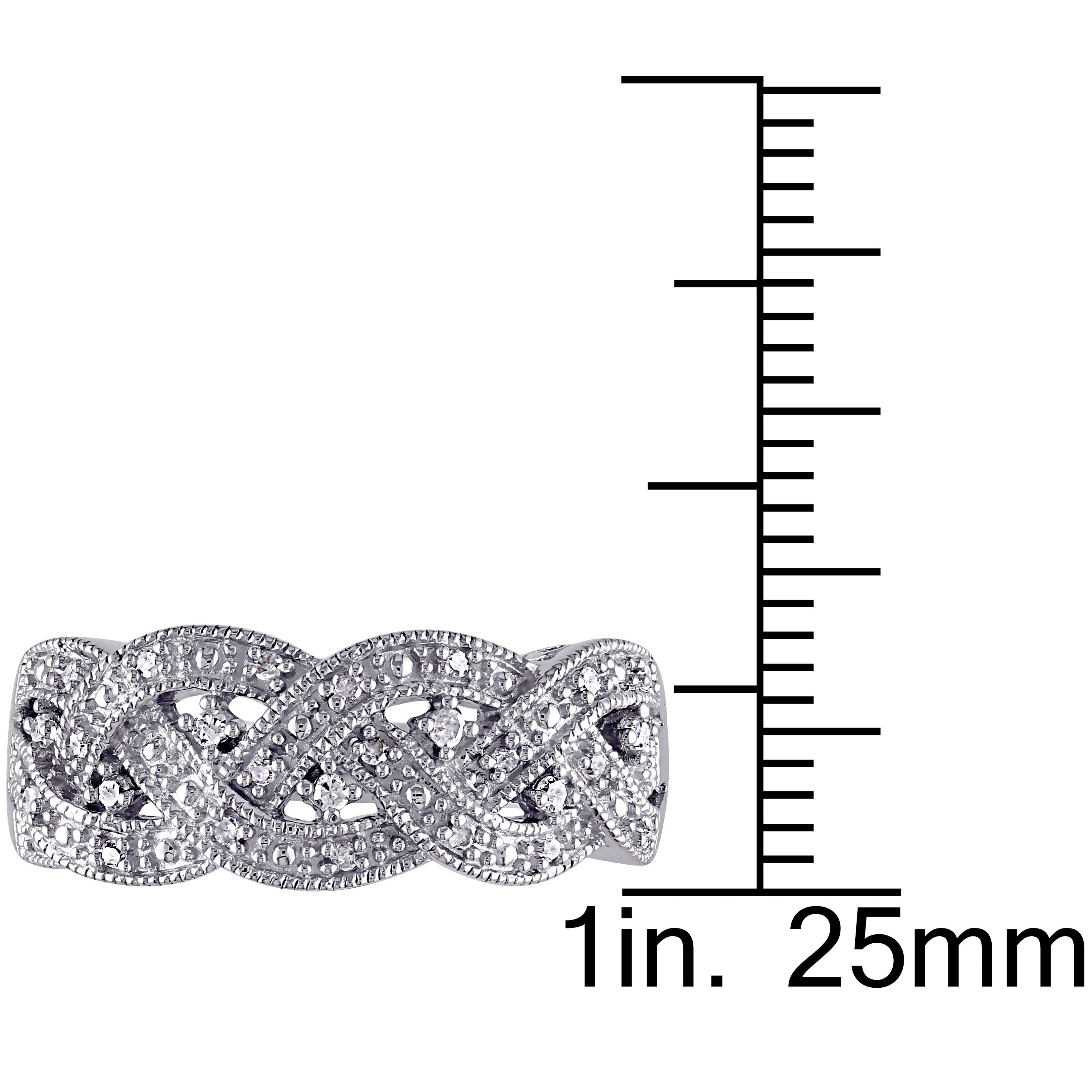 Sterling silver diamond braided ring with high polish finish, angled view by Lord & Taylor