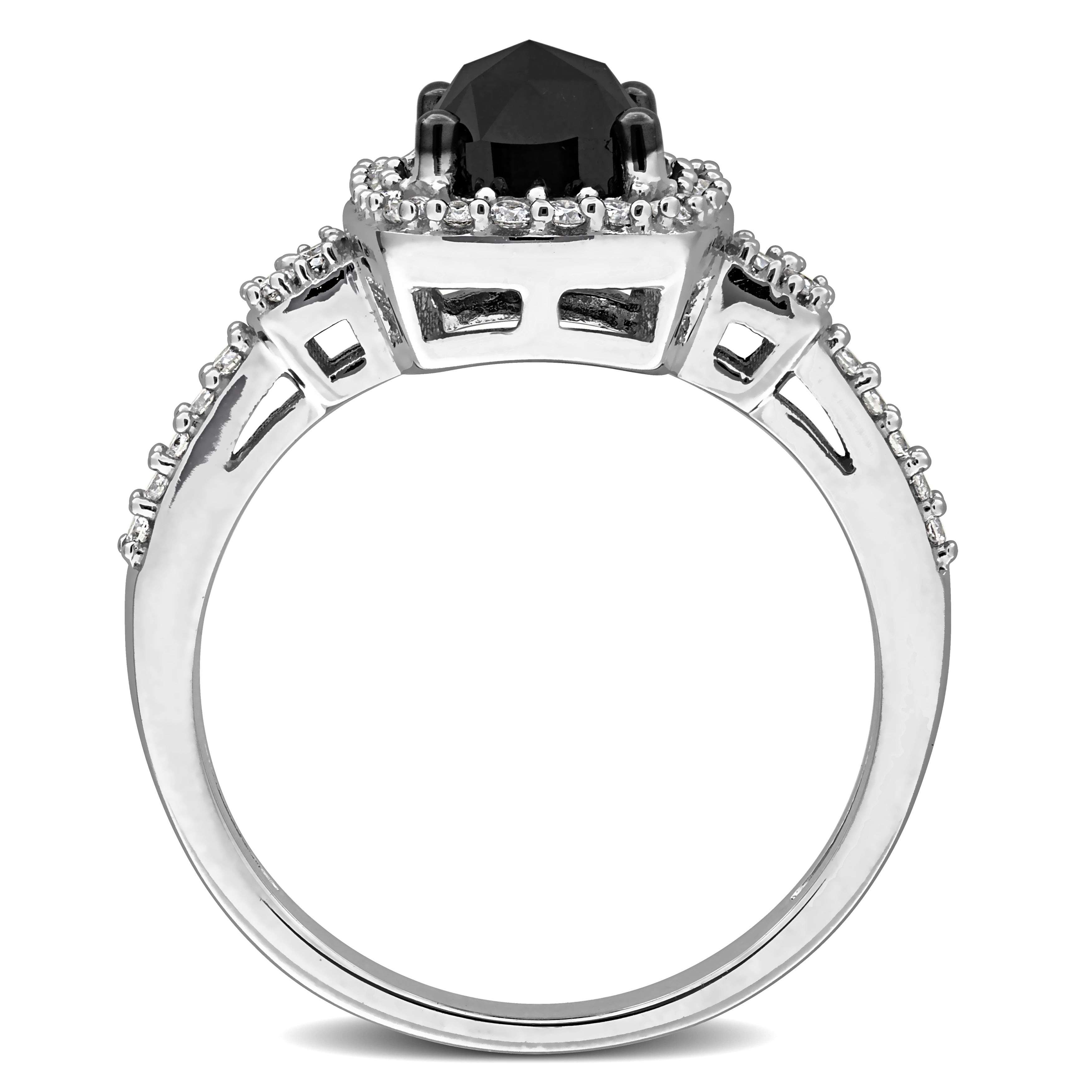 Black and white diamond ring in 14k white gold, angled view by Lord & Taylor