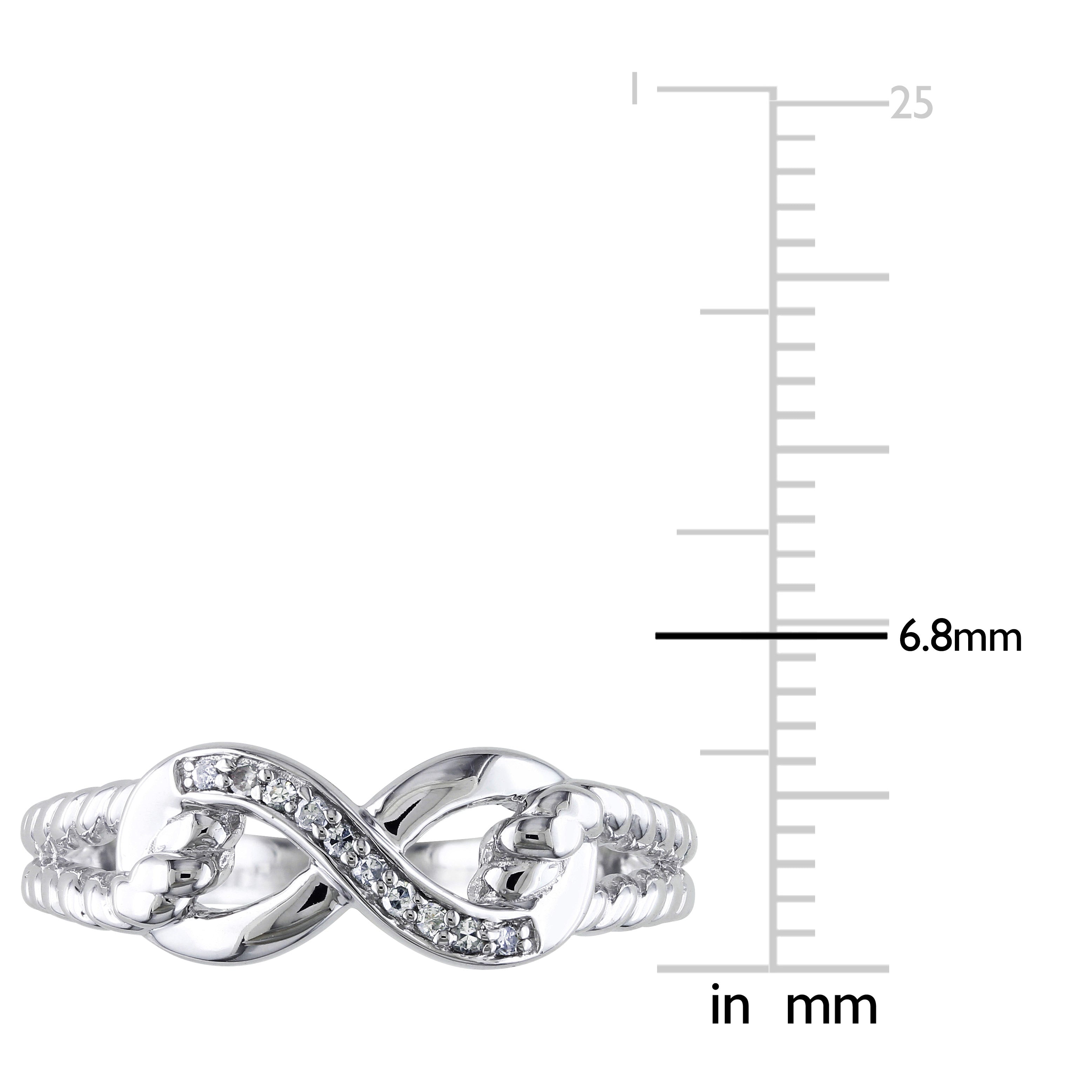 Sterling silver infinity ring detail view with high polish finish