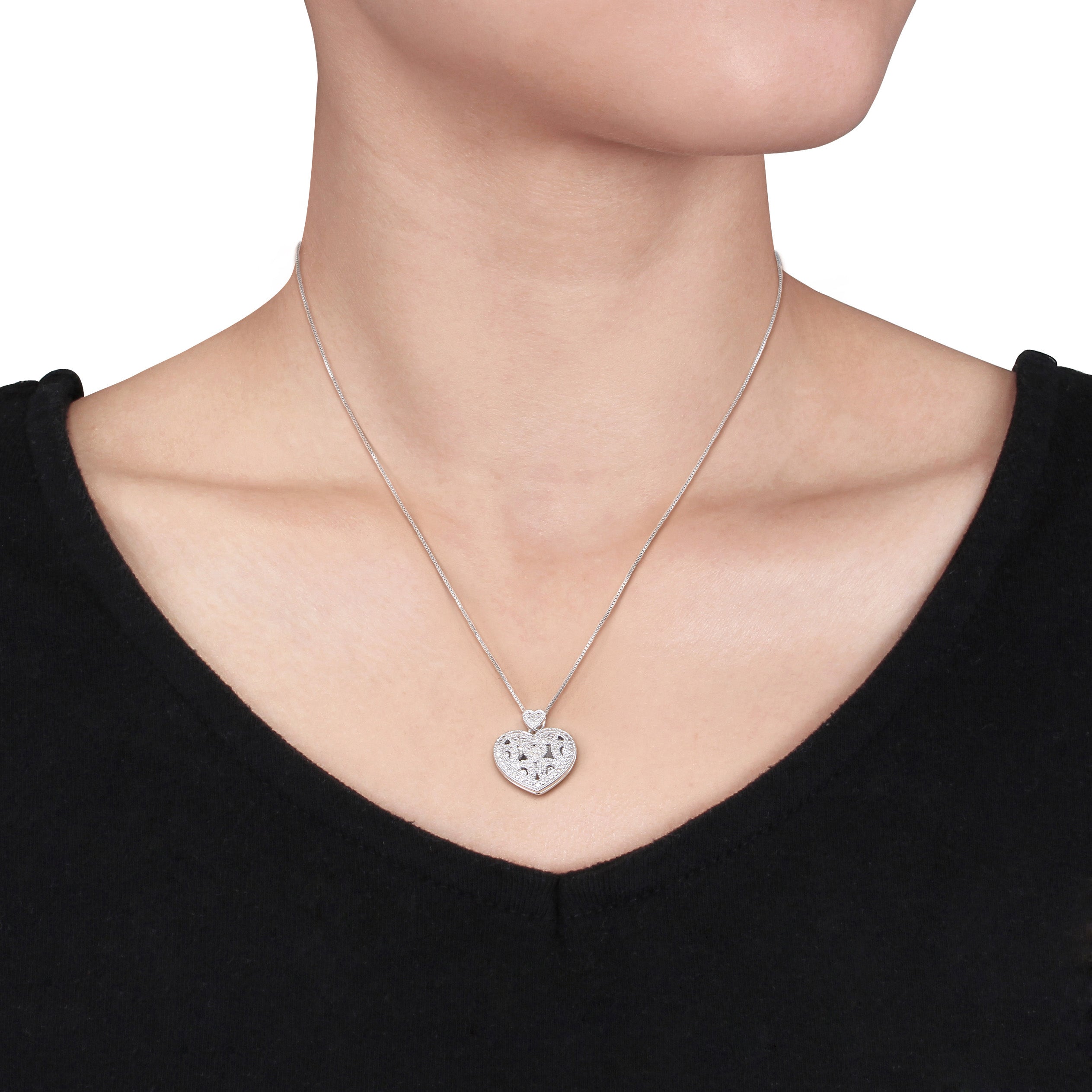 Sterling silver heart locket with 18-inch box chain and lobster claw clasp