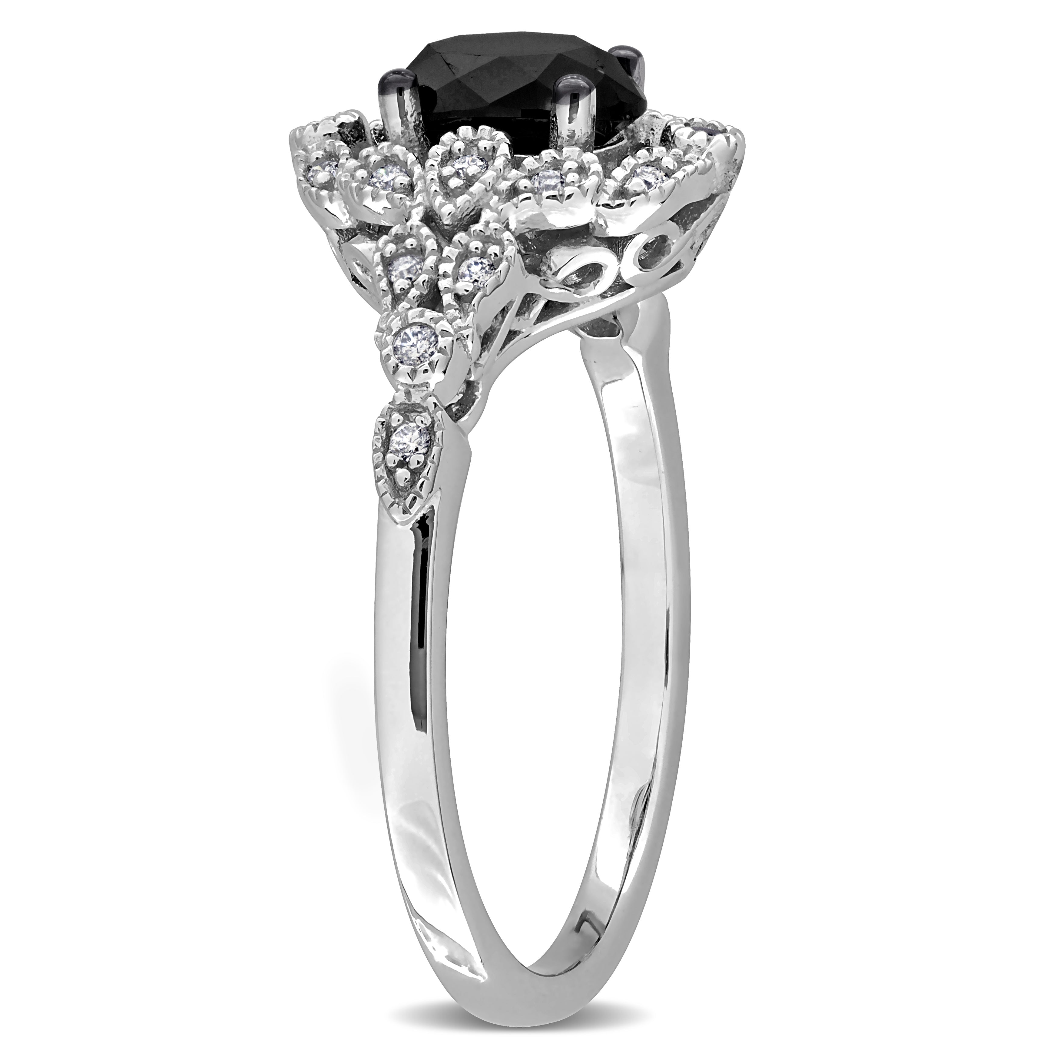 14k white gold black diamond ring showing band profile by Lord & Taylor