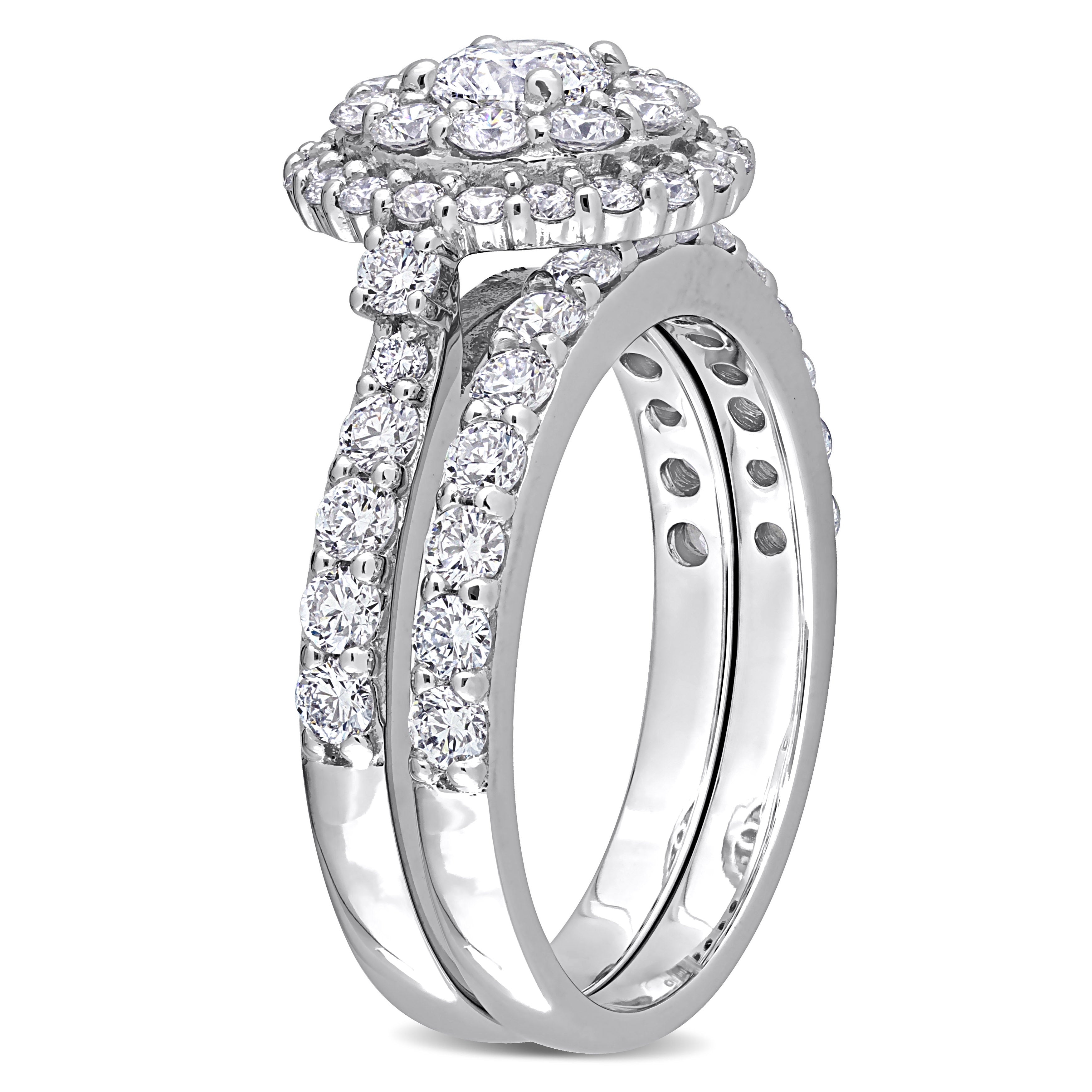 1 3/4ct TW Lab-Grown Diamond Double Halo Bridal Ring Set in 14k White Gold Jewelry Lord & Taylor