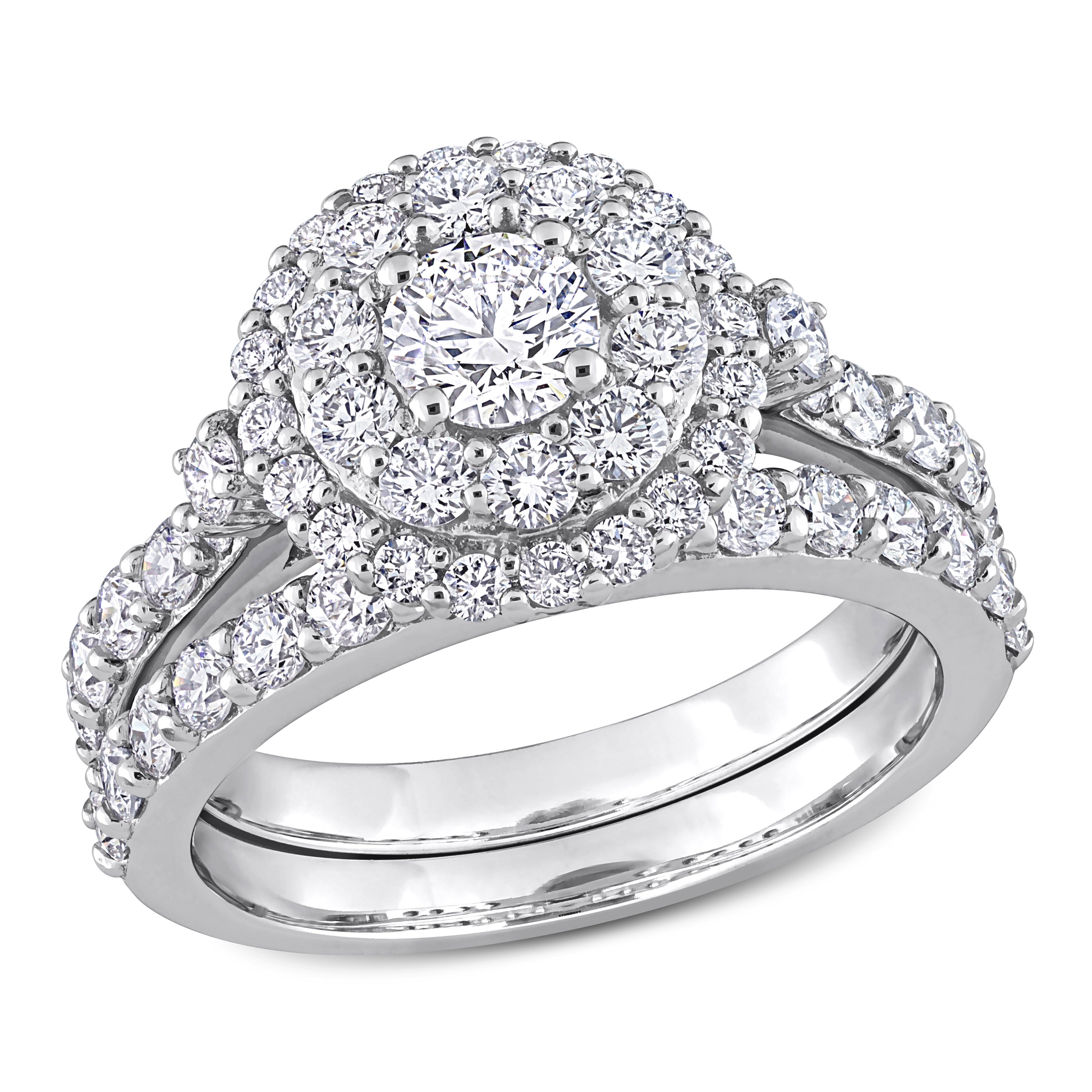 1 3/4ct TW Lab-Grown Diamond Double Halo Bridal Ring Set in 14k White Gold Jewelry Lord & Taylor 5