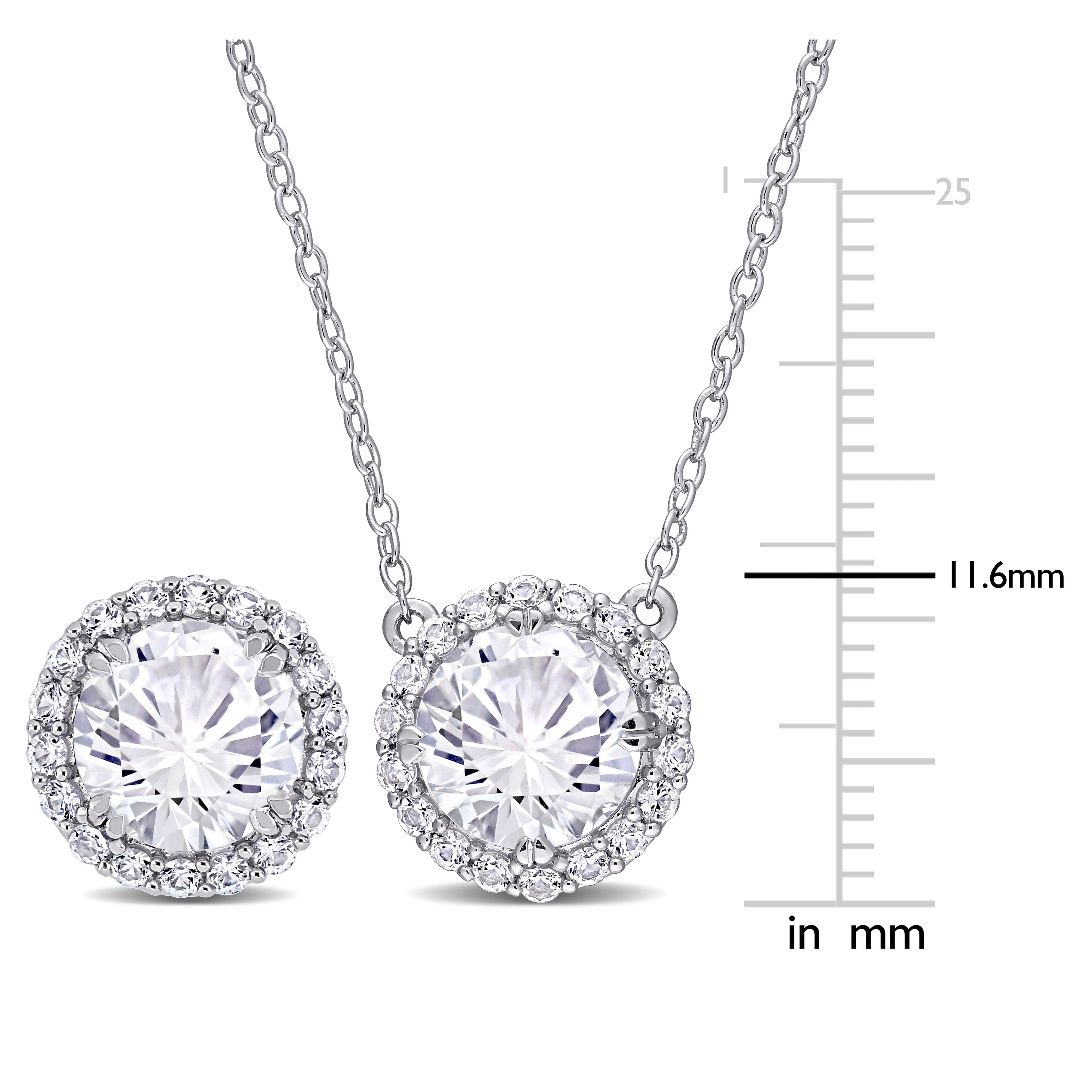 White sapphire halo stud earrings in sterling silver by Lord & Taylor, close-up view