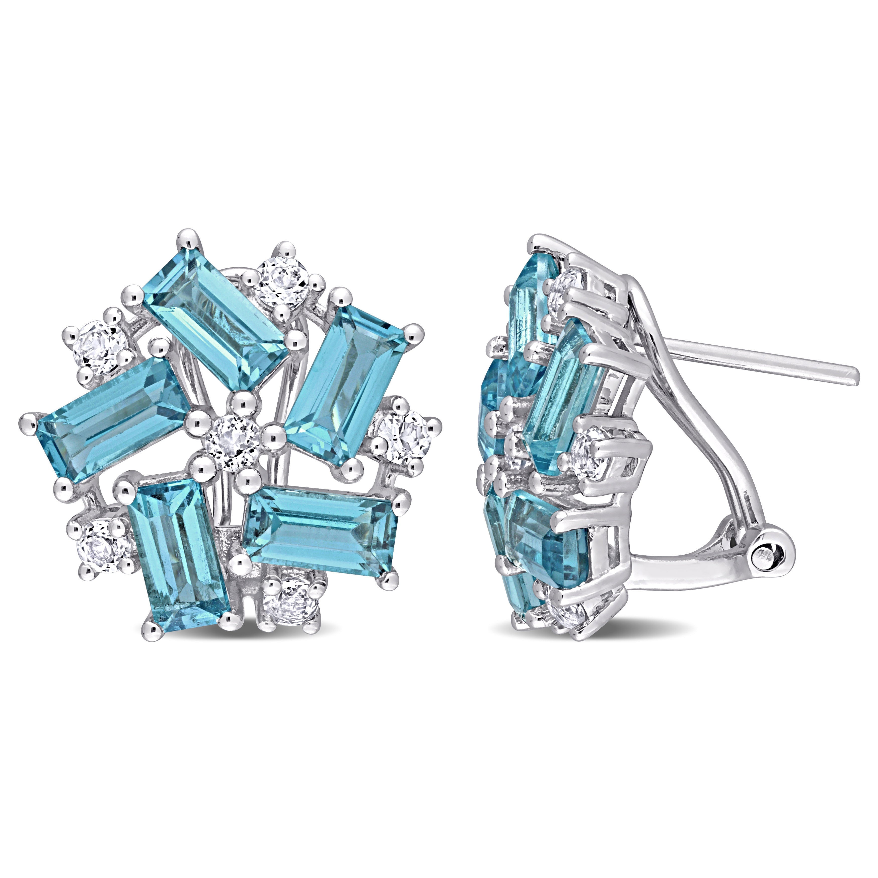 Blue and white topaz cluster stud earrings in sterling silver, front view by Lord & Taylor