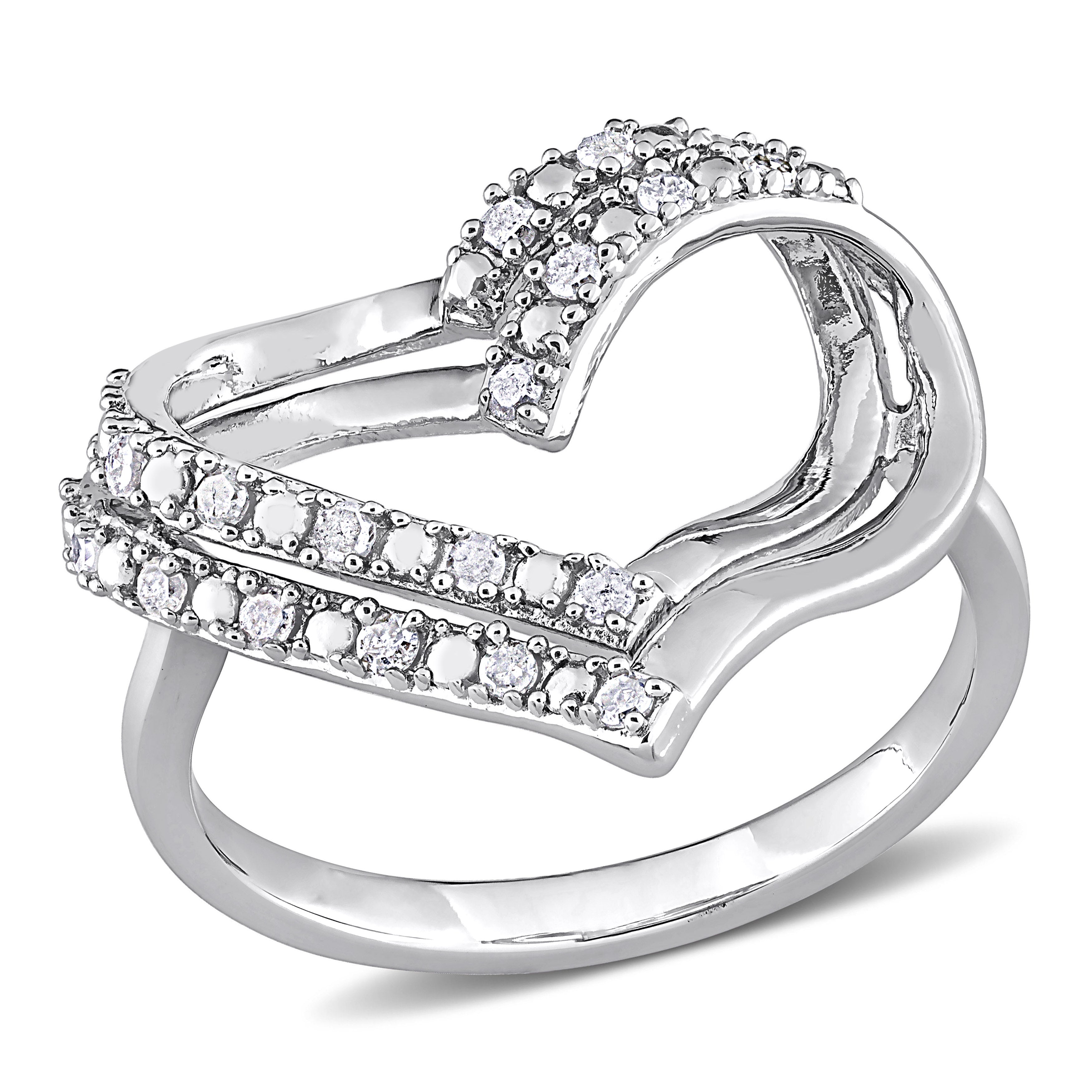 Unplated sterling silver diamond open heart ring by Lord & Taylor, front view