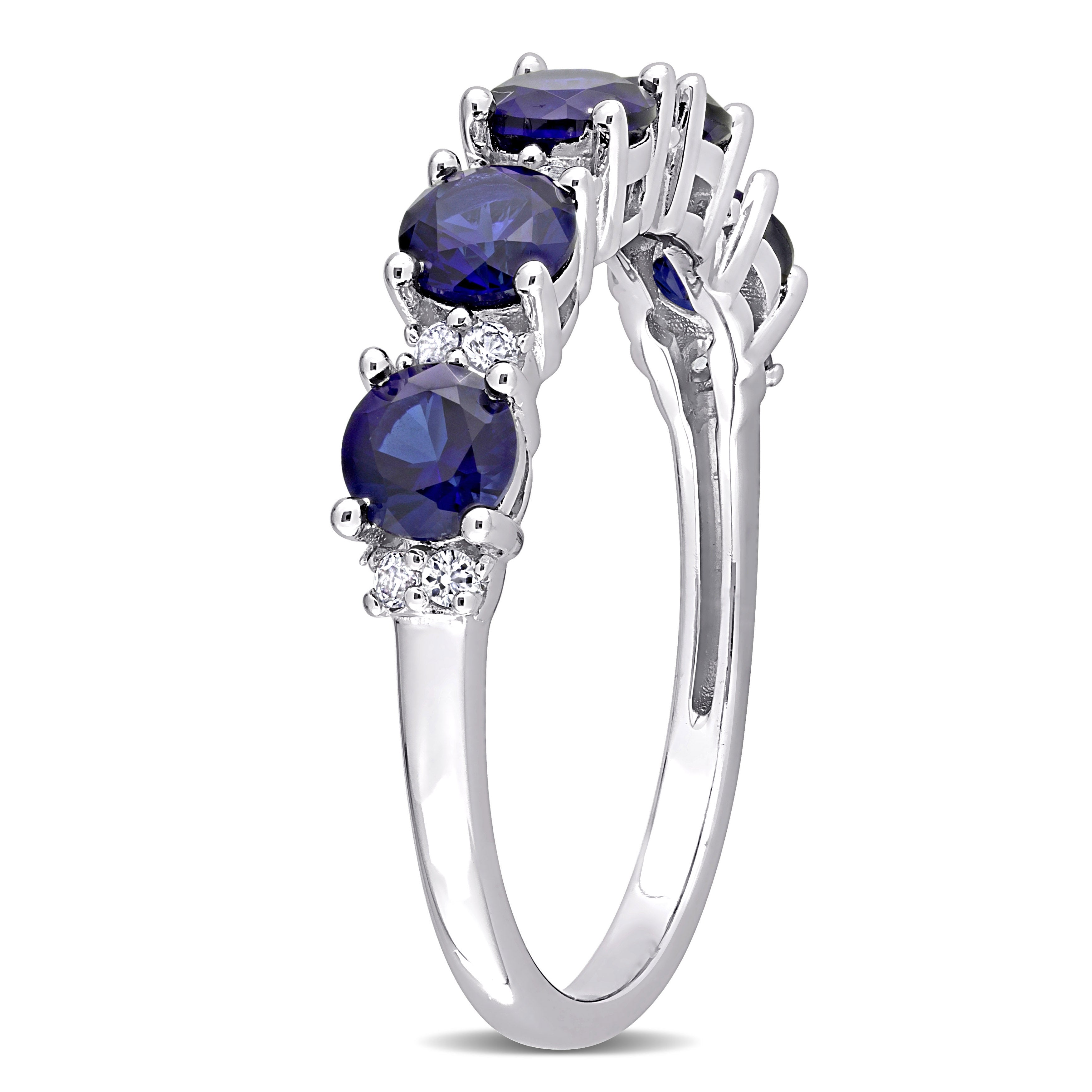 Blue created sapphire semi-eternity ring, band side view by Lord & Taylor