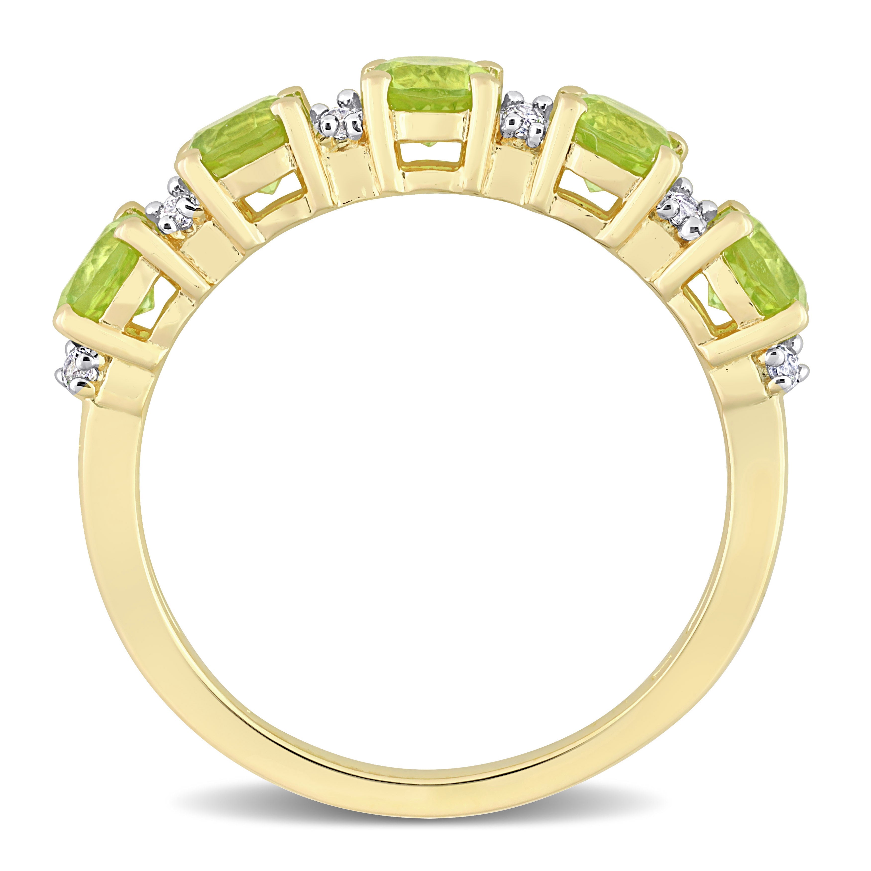 Sterling silver semi-eternity ring with five gemstones, angled view by Lord & Taylor