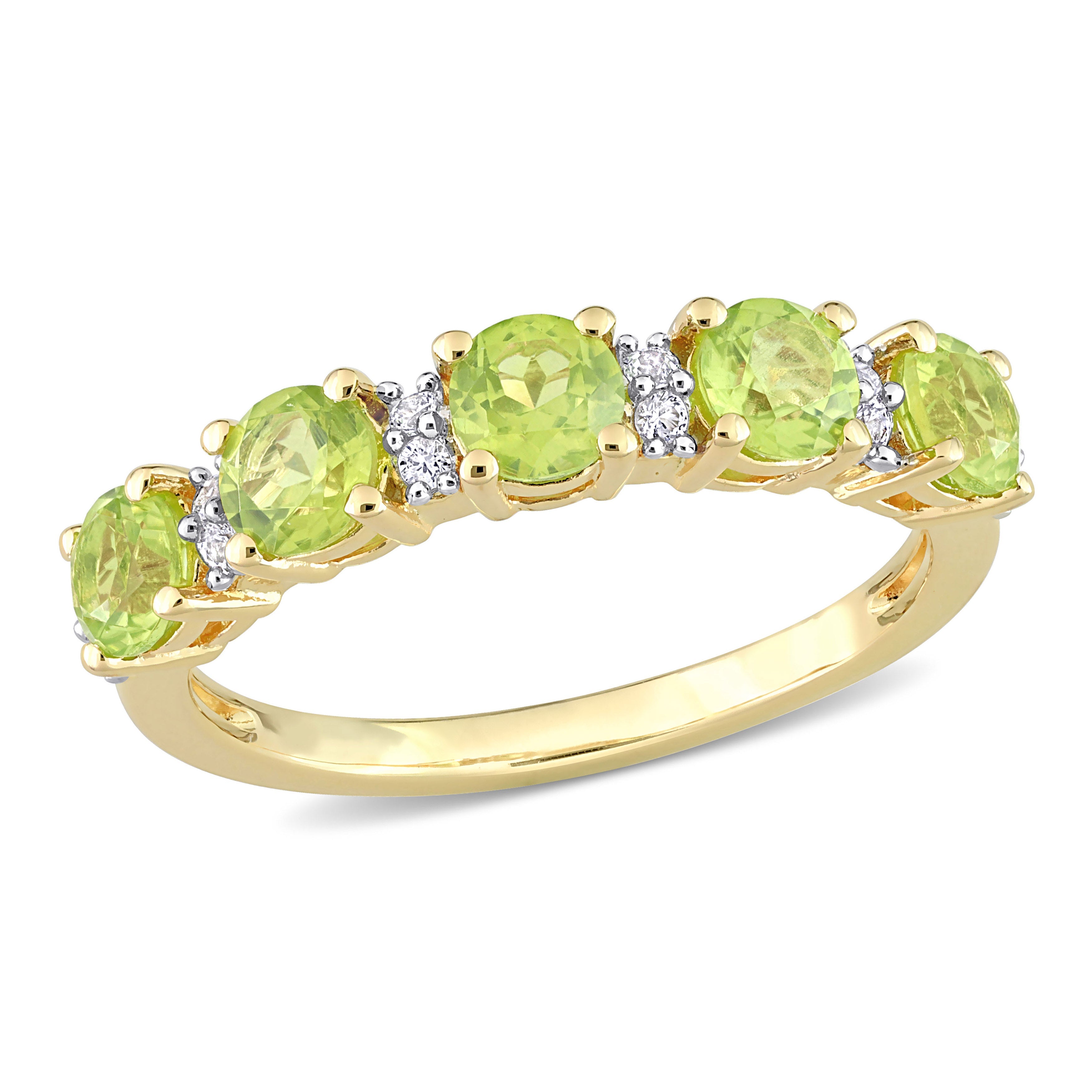 Yellow-plated sterling silver peridot semi-eternity ring, front view by Lord & Taylor