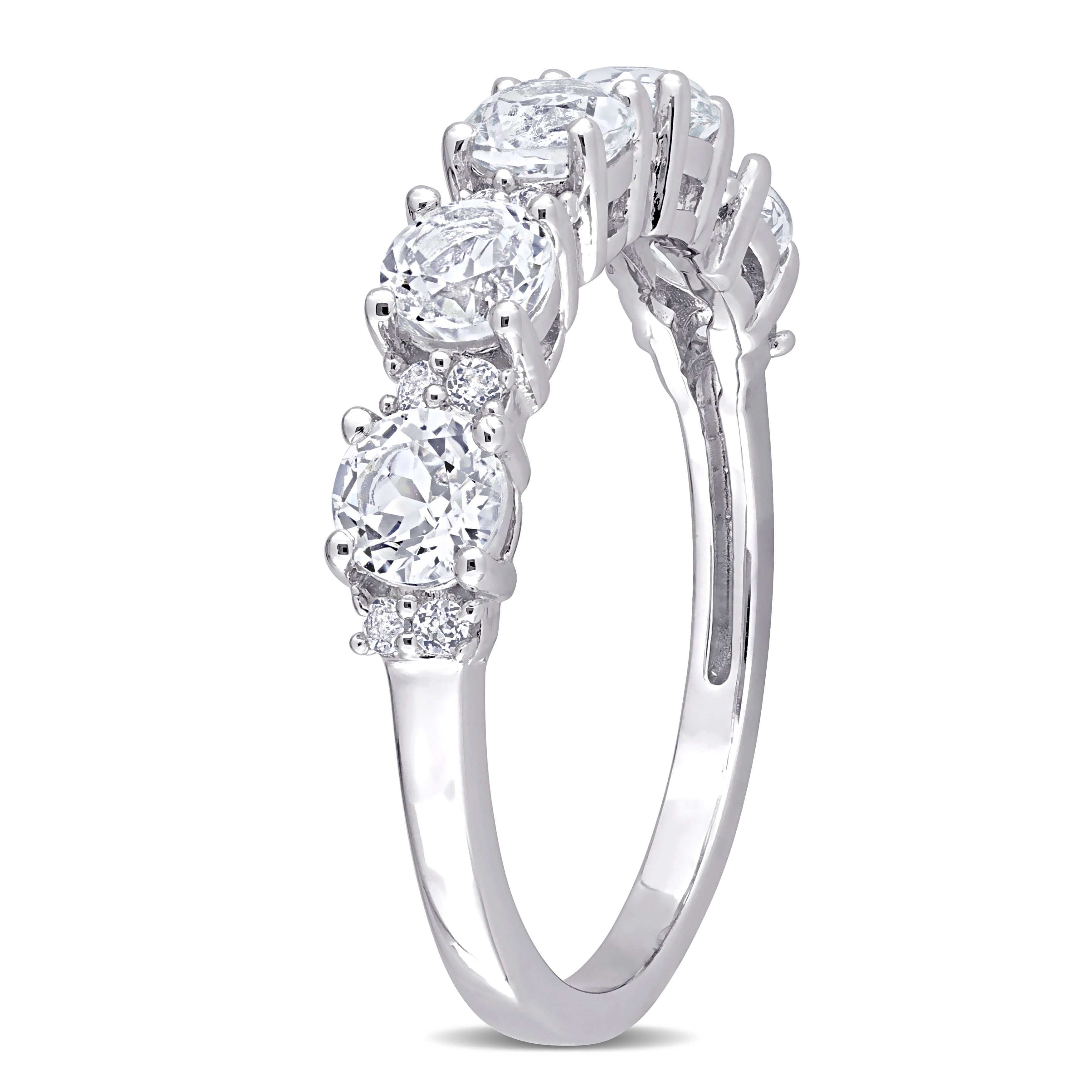 White topaz gemstone ring in sterling silver, band detail view