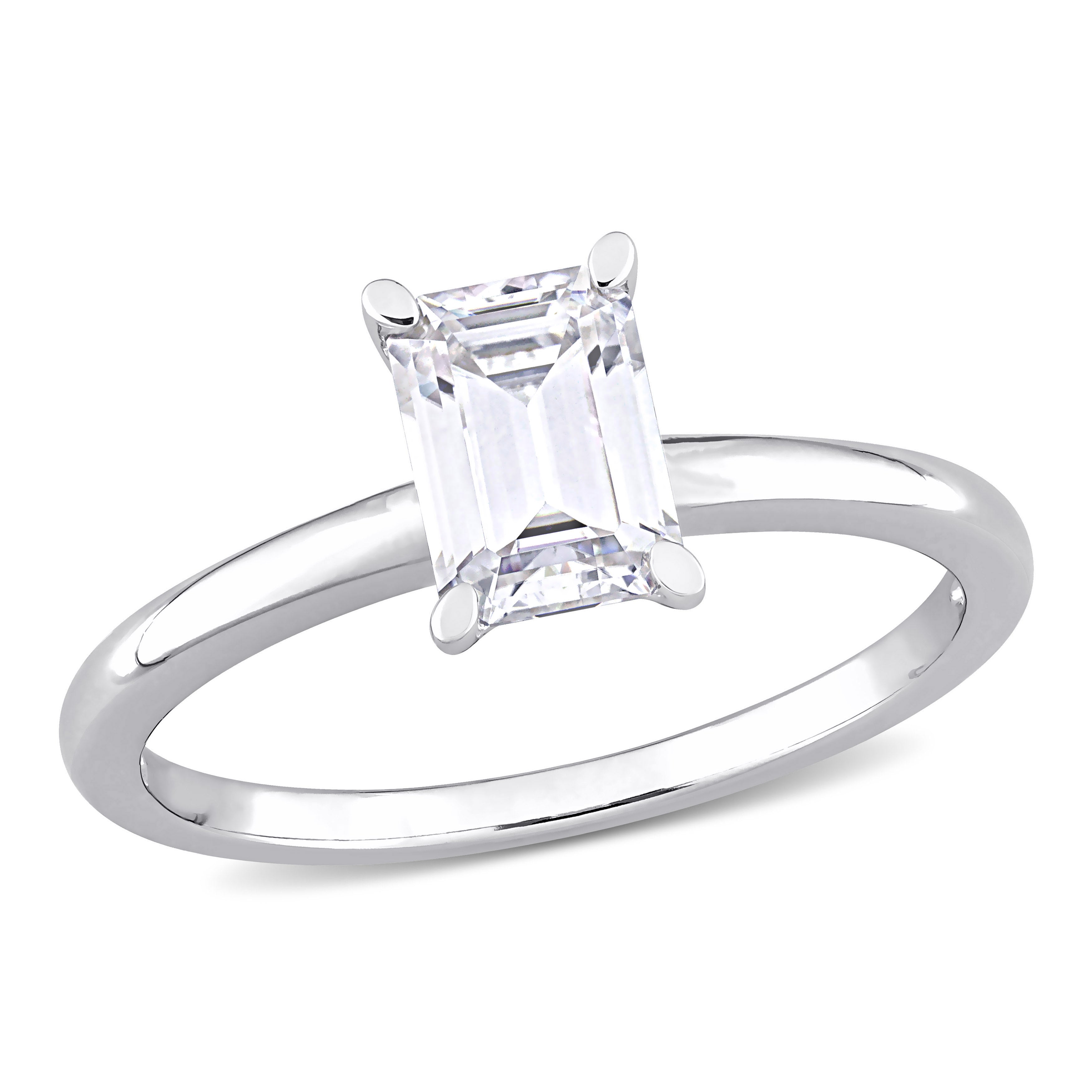 Sterling silver three-stone moissanite ring, alternate front view by Lord & Taylor