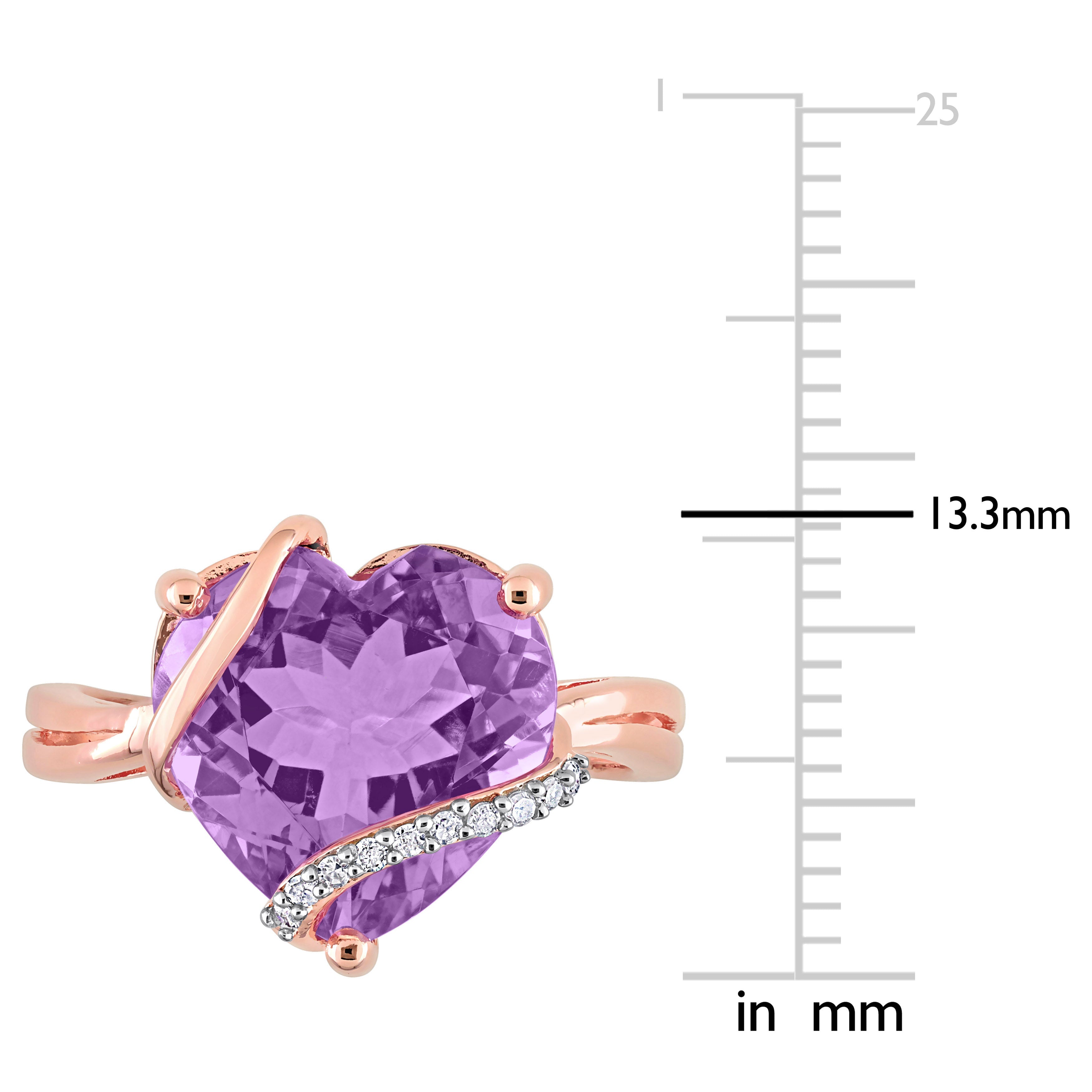 Heart-shaped amethyst with diamond accents by Delmar, close-up detail