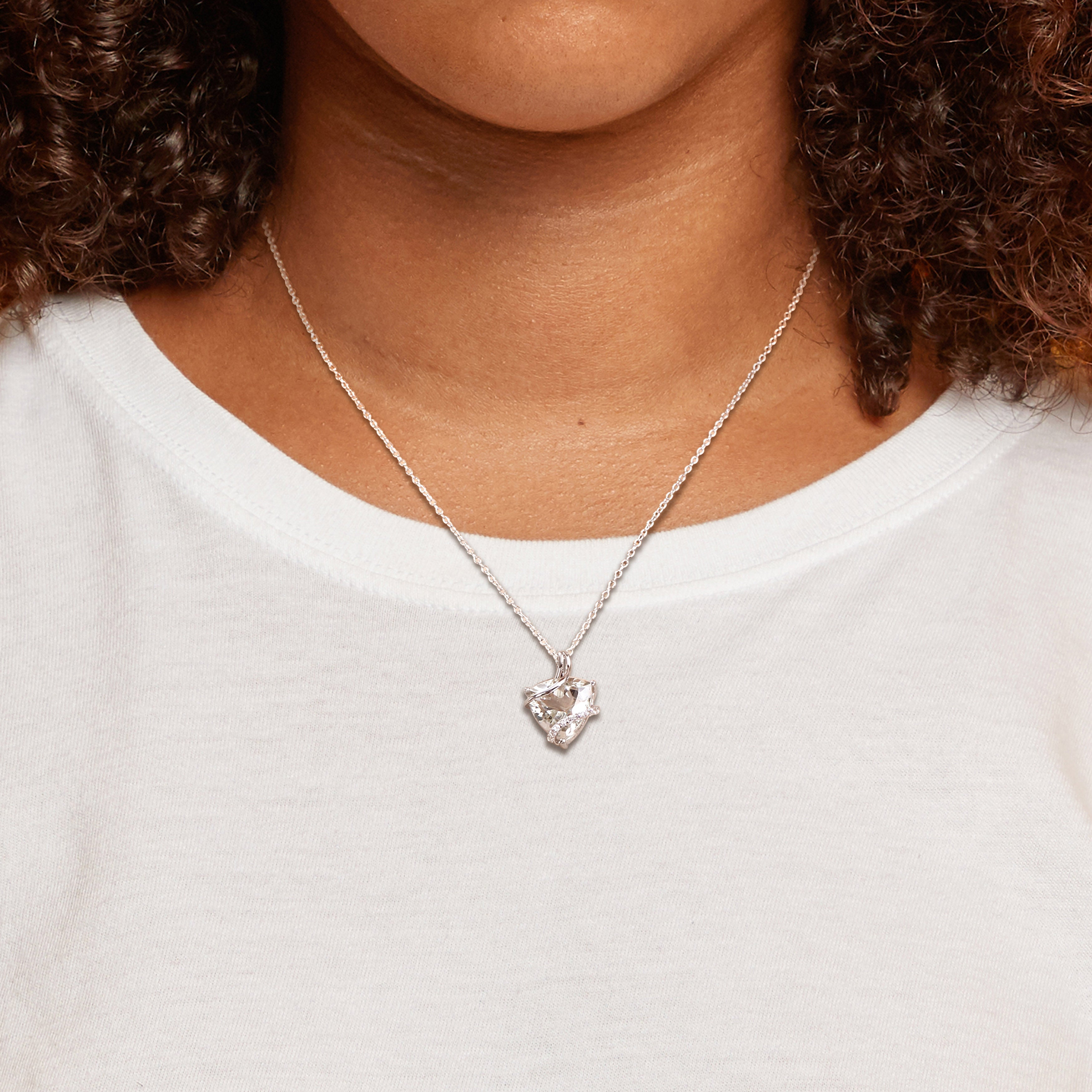Sterling silver gemstone pendant necklace worn, lifestyle view