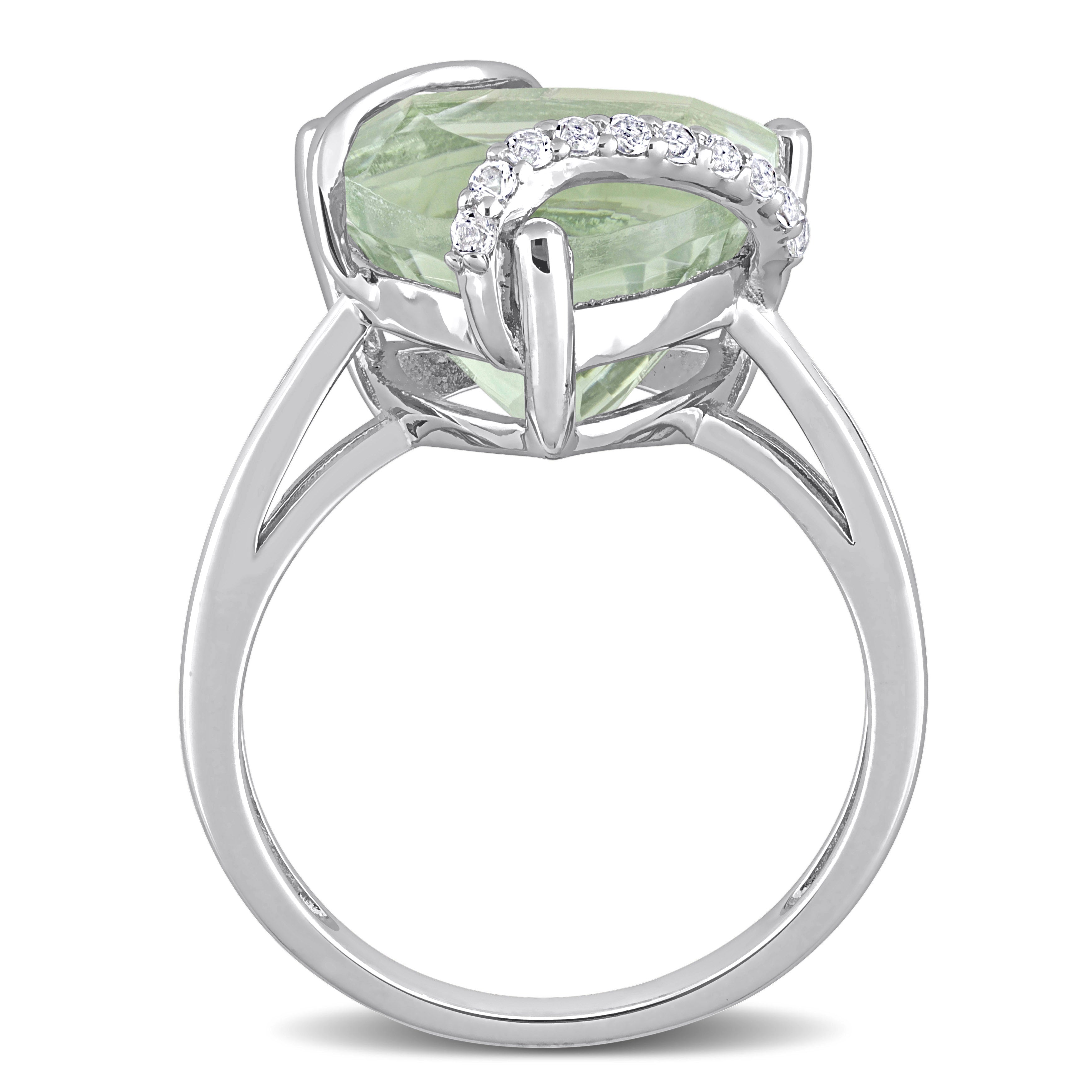 Green quartz sterling silver swirl ring, diagonal view by Lord & Taylor