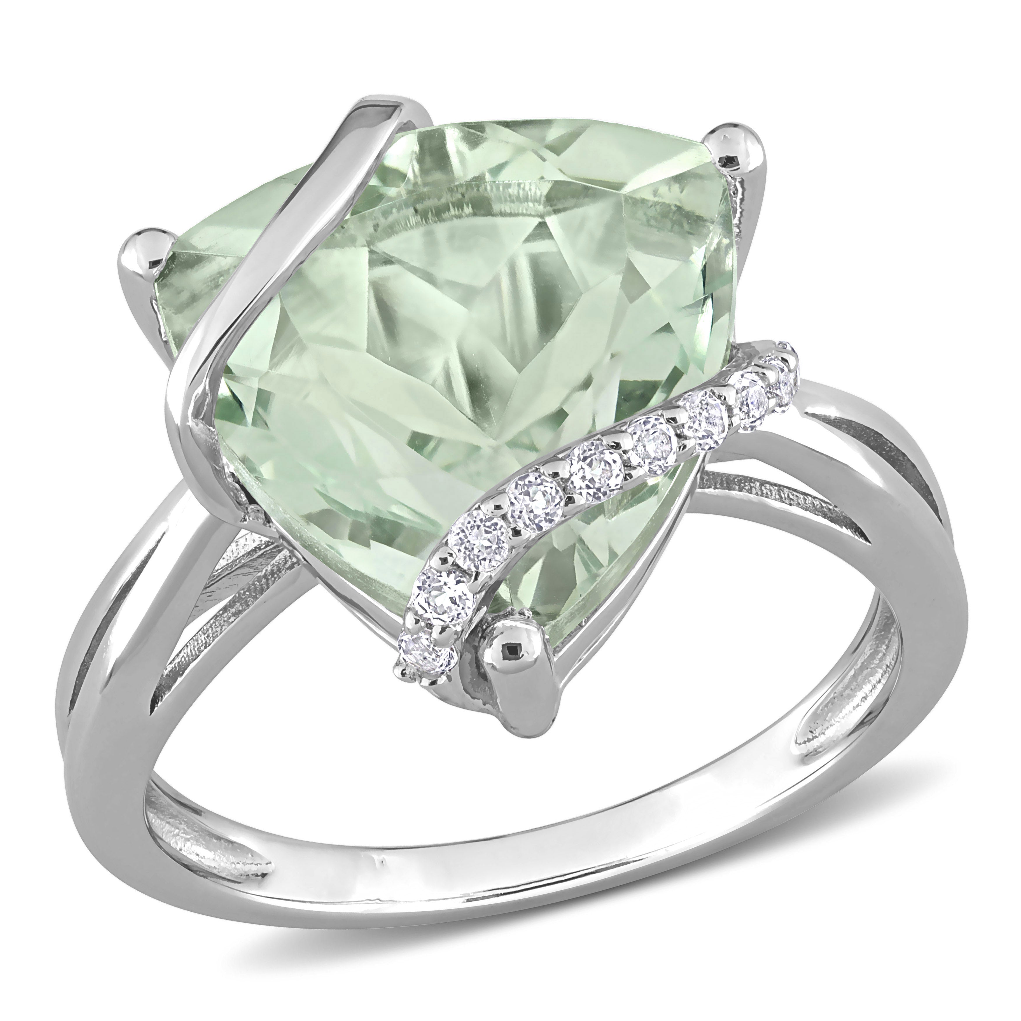 Green quartz sterling silver swirl ring, front view by Lord & Taylor