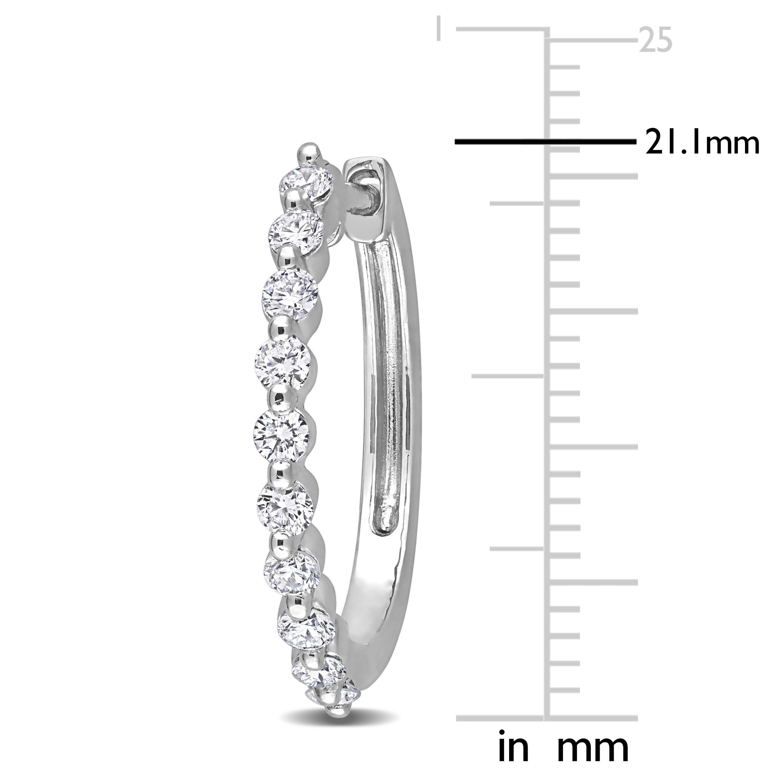 Lab-grown diamond hoop earrings showing hinged closure detail