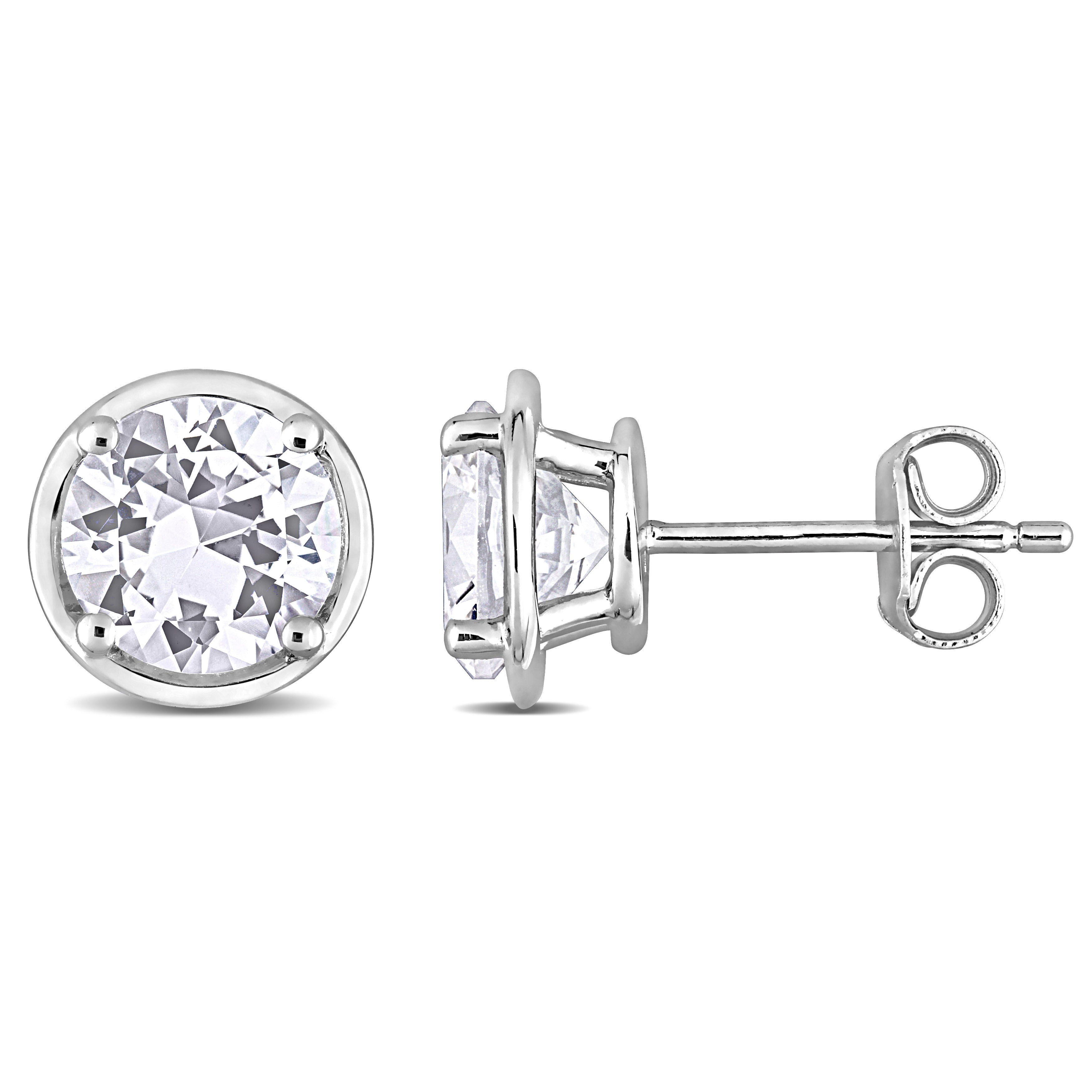 White sapphire sterling silver stud earrings with bezel setting by Lord & Taylor, front view