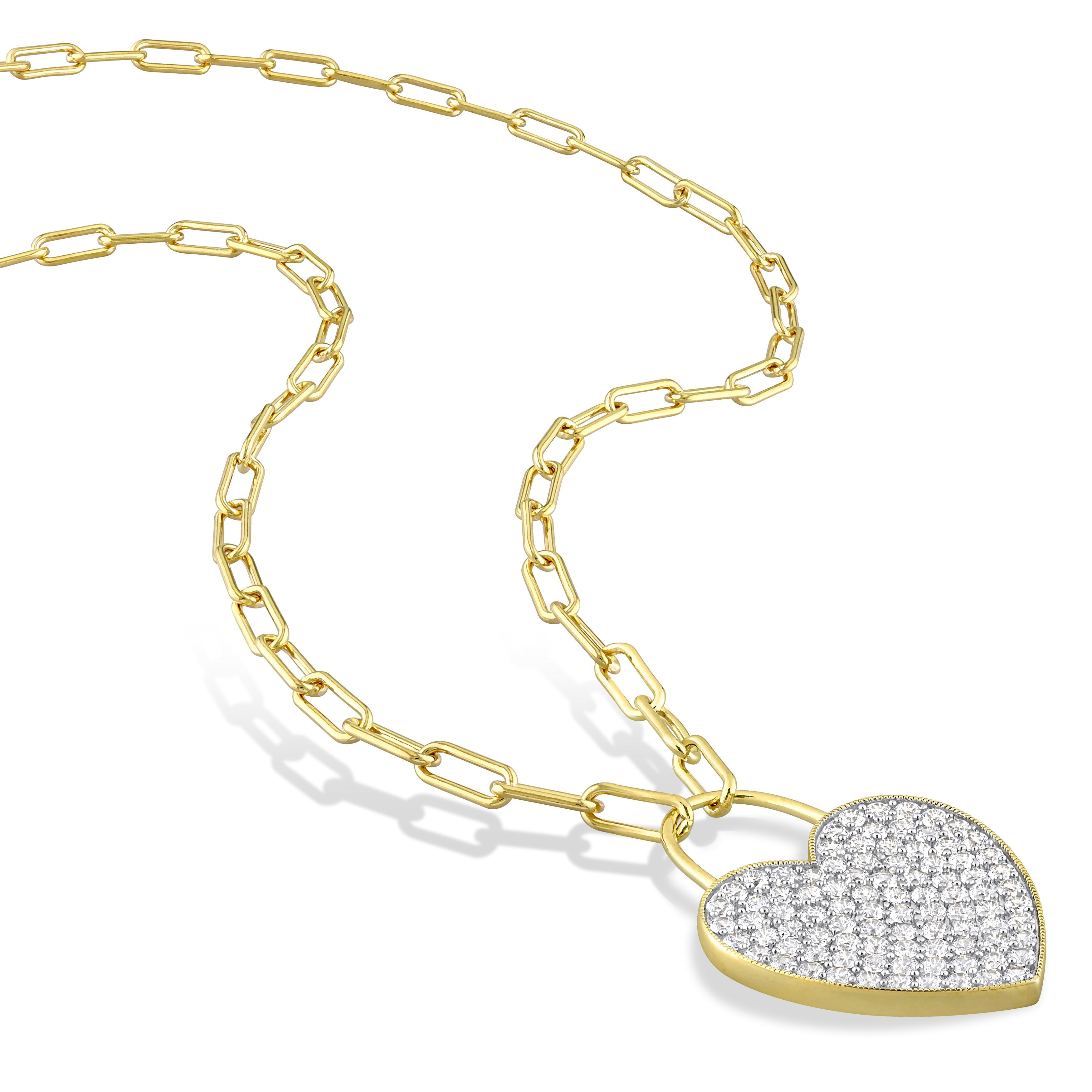 Yellow gold plated heart pendant necklace with white sapphires by Lord & Taylor, detail view