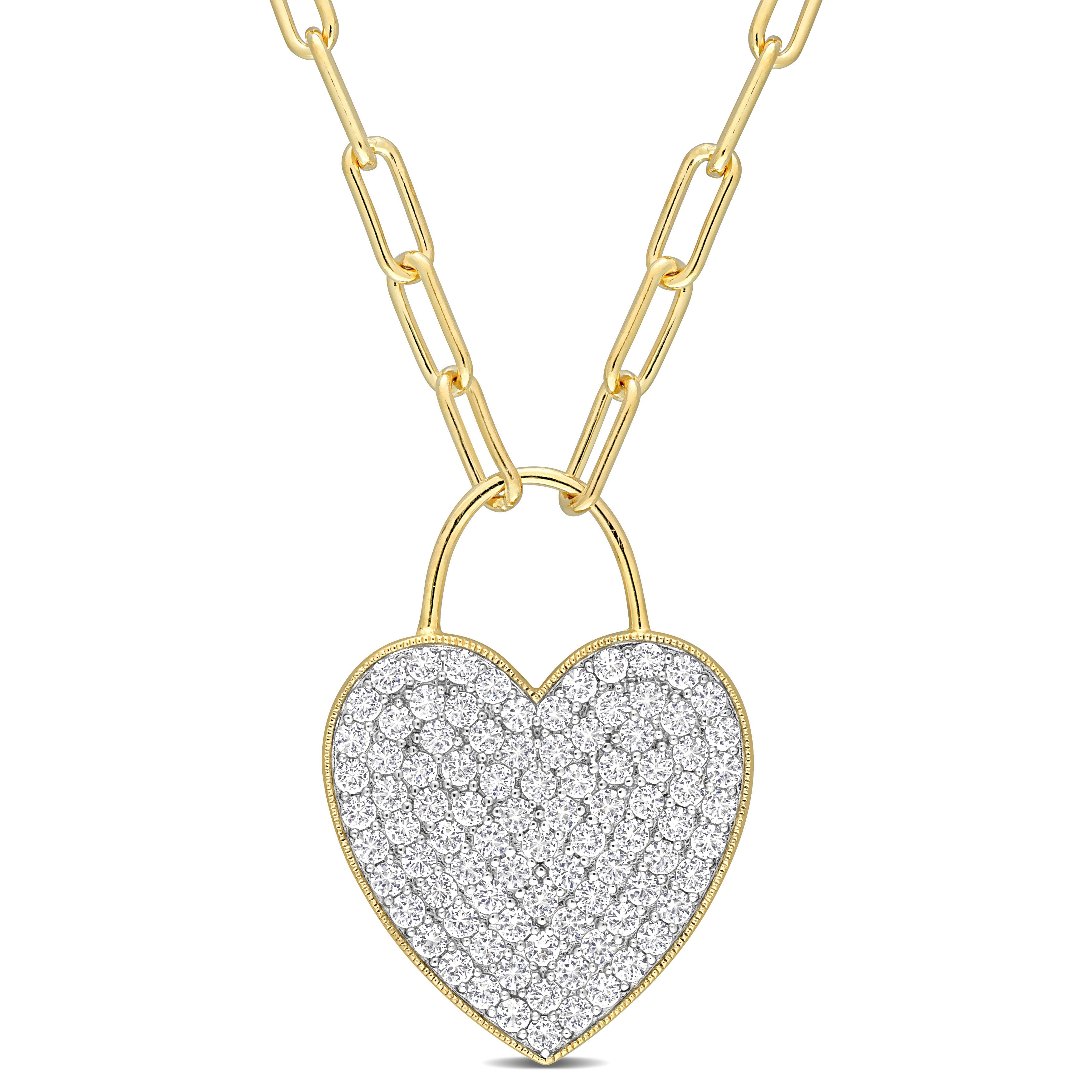 Yellow gold plated heart pendant necklace with white sapphires by Lord & Taylor, front view